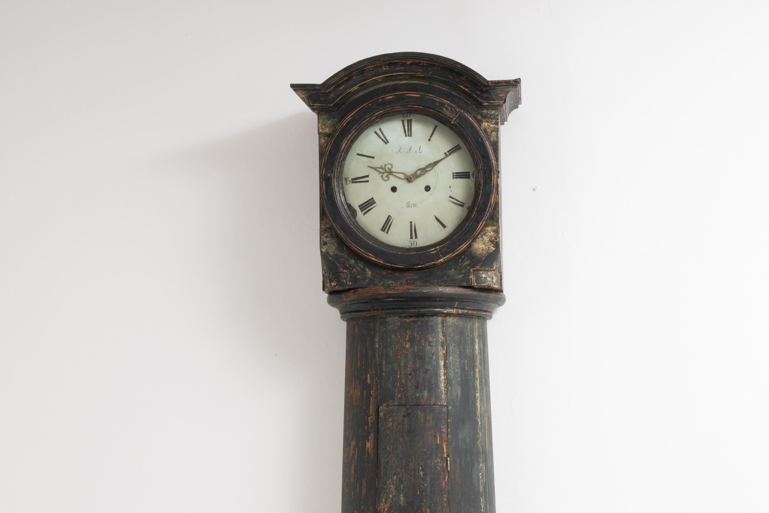 Country 19th Century Swedish Pine Black Long Case Column Clock