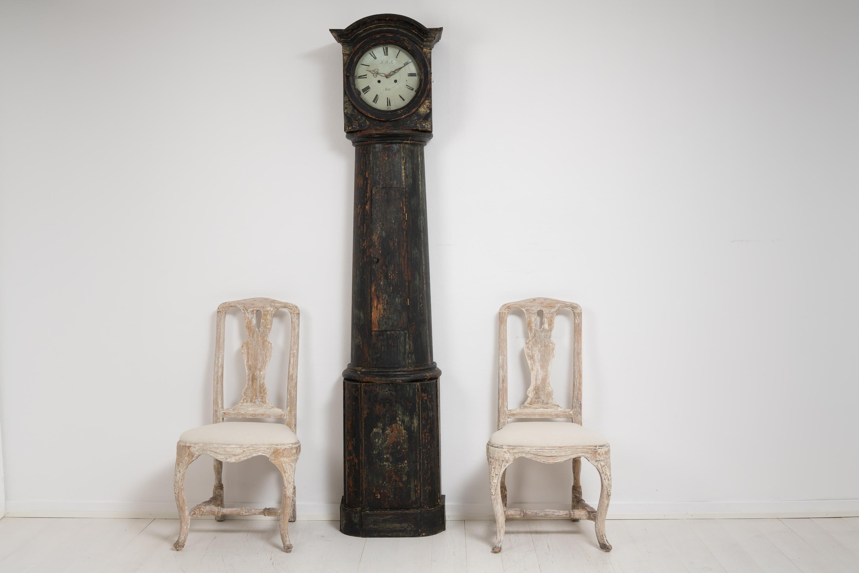Hand-Crafted 19th Century Swedish Pine Black Long Case Column Clock