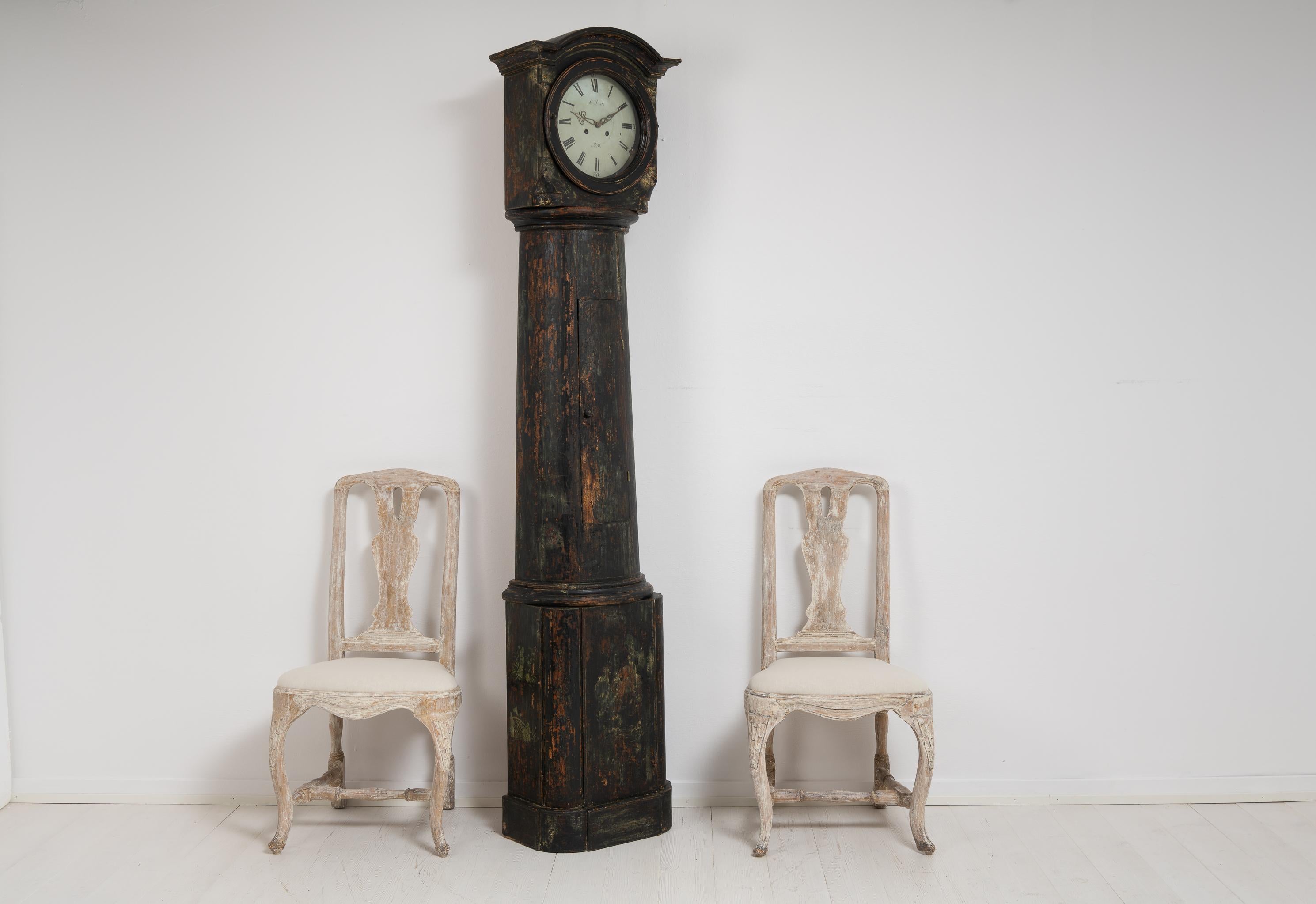 19th Century Swedish Pine Black Long Case Column Clock 1