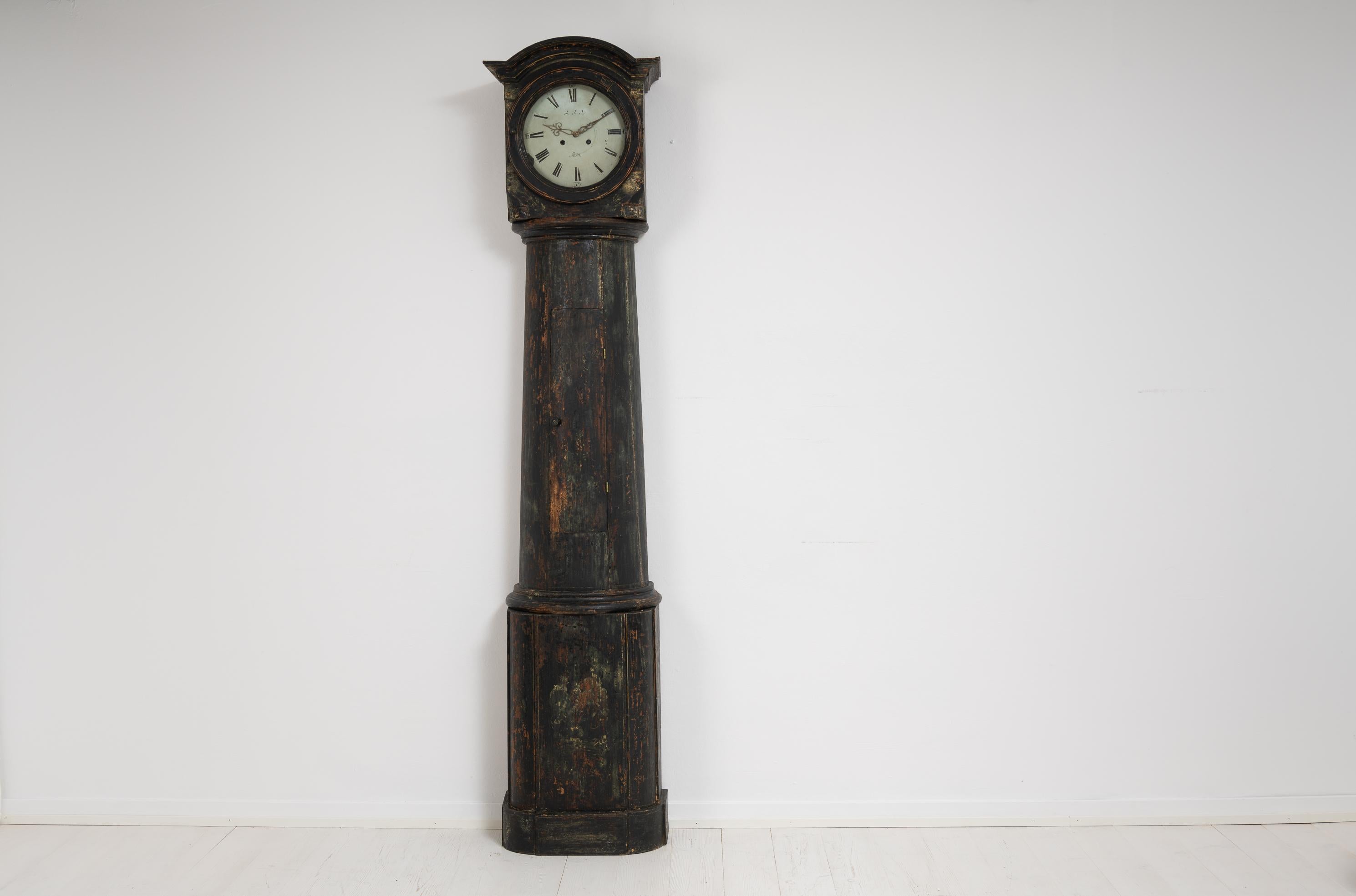 19th Century Swedish Pine Black Long Case Column Clock 4