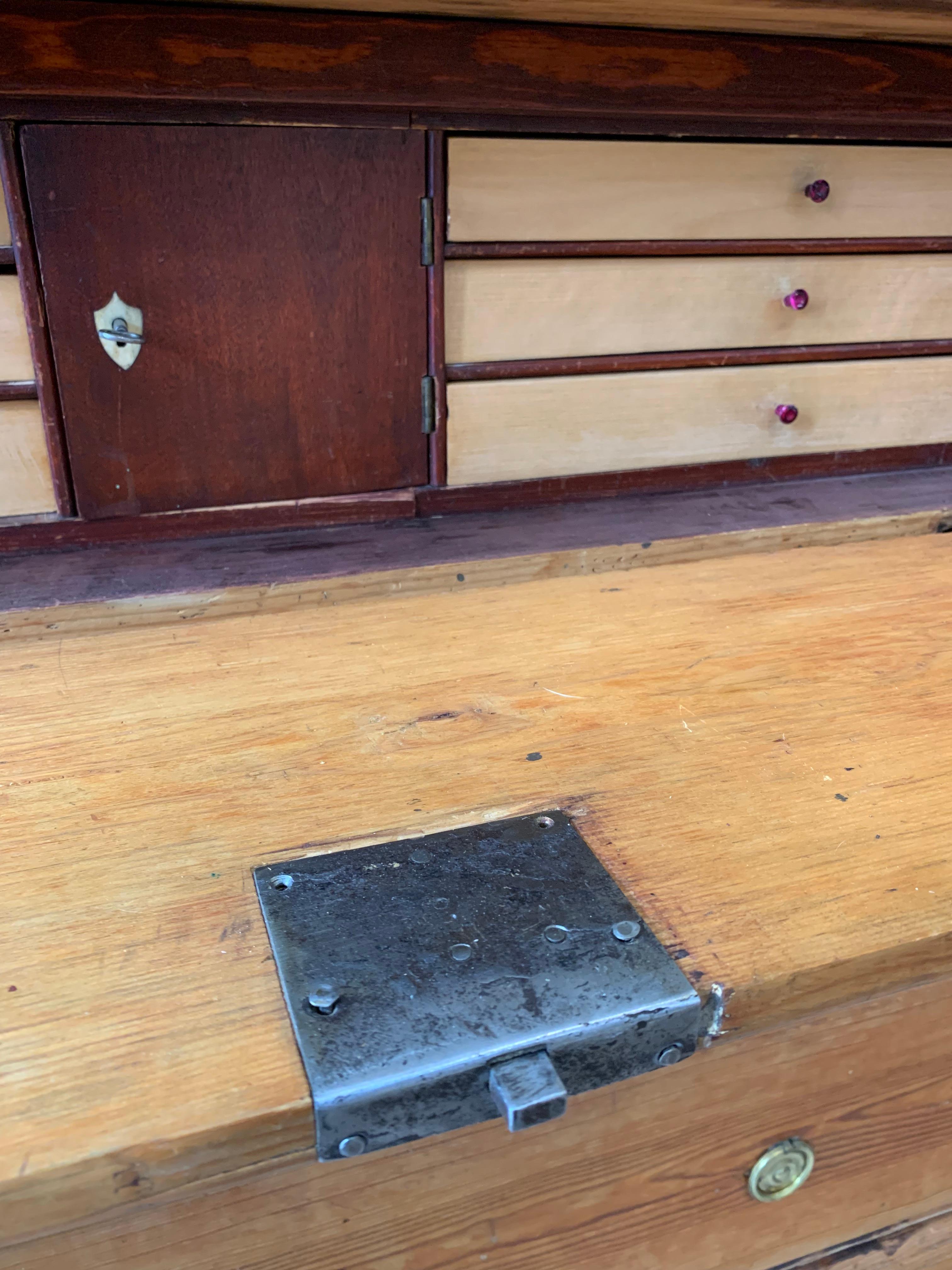 19th century Swedish pine bureau with iron side handles For Sale 7