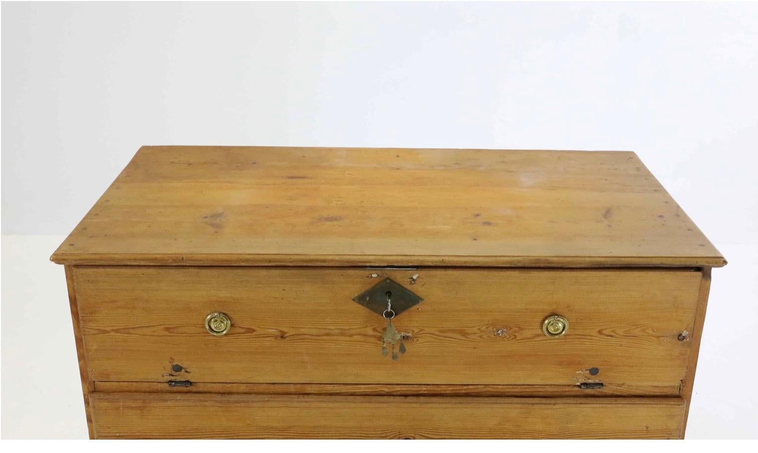 19th Century 19th century Swedish pine bureau with iron side handles For Sale