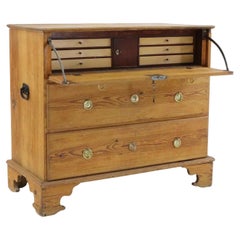 19th century Swedish pine bureau with iron side handles