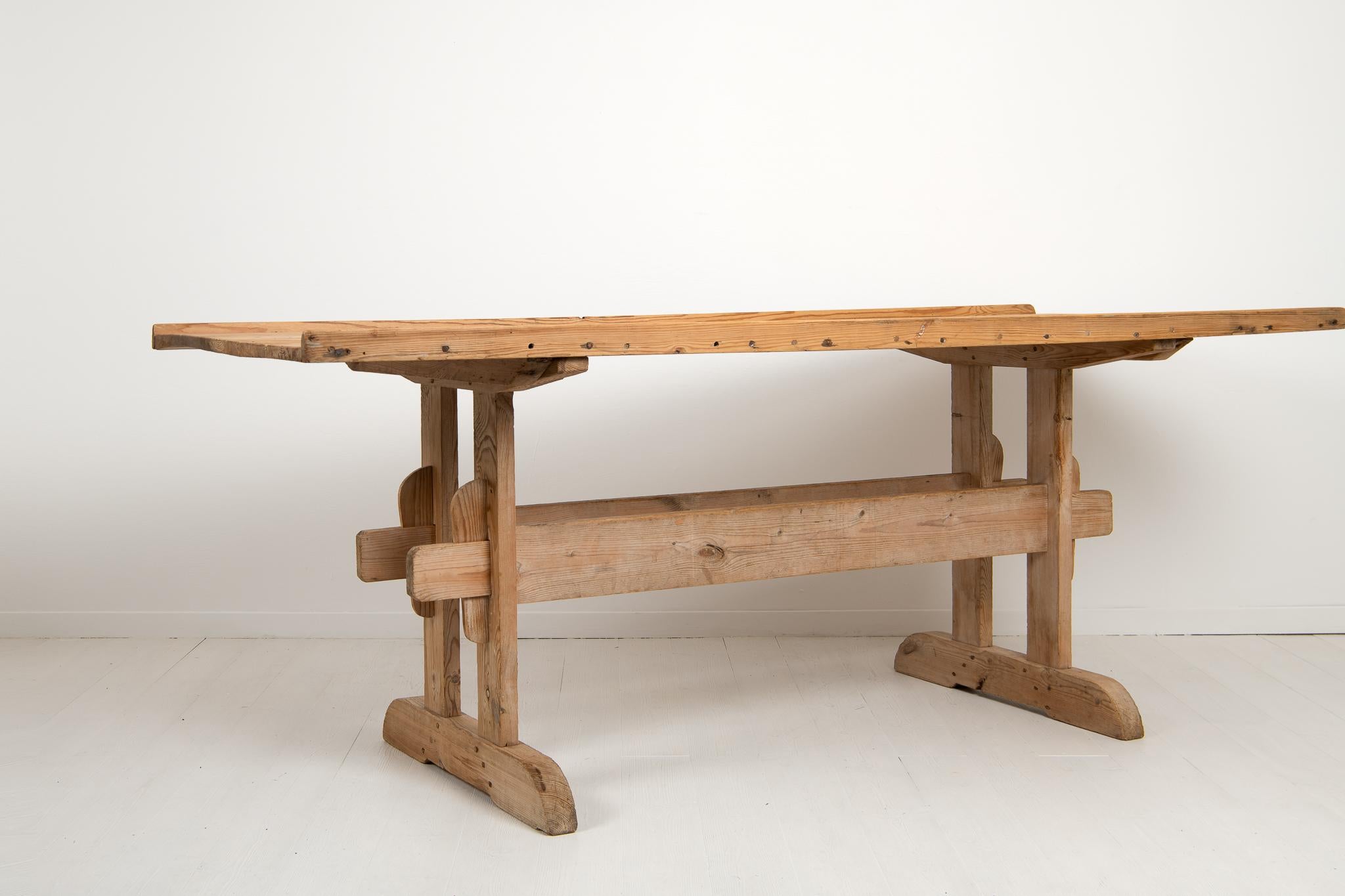 Hand-Crafted Antique Genuine Swedish Pine Country Dining or Work Trestle Table For Sale