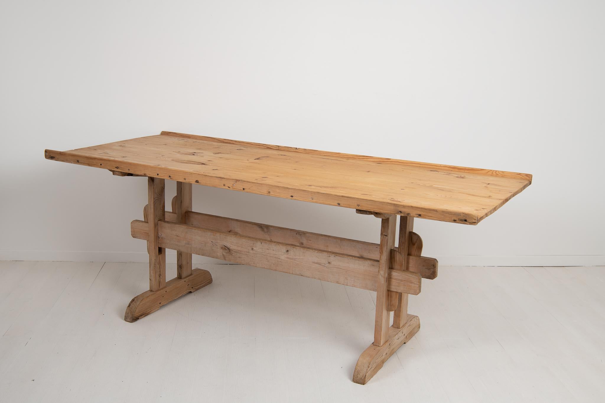 19th Century Antique Genuine Swedish Pine Country Dining or Work Trestle Table For Sale