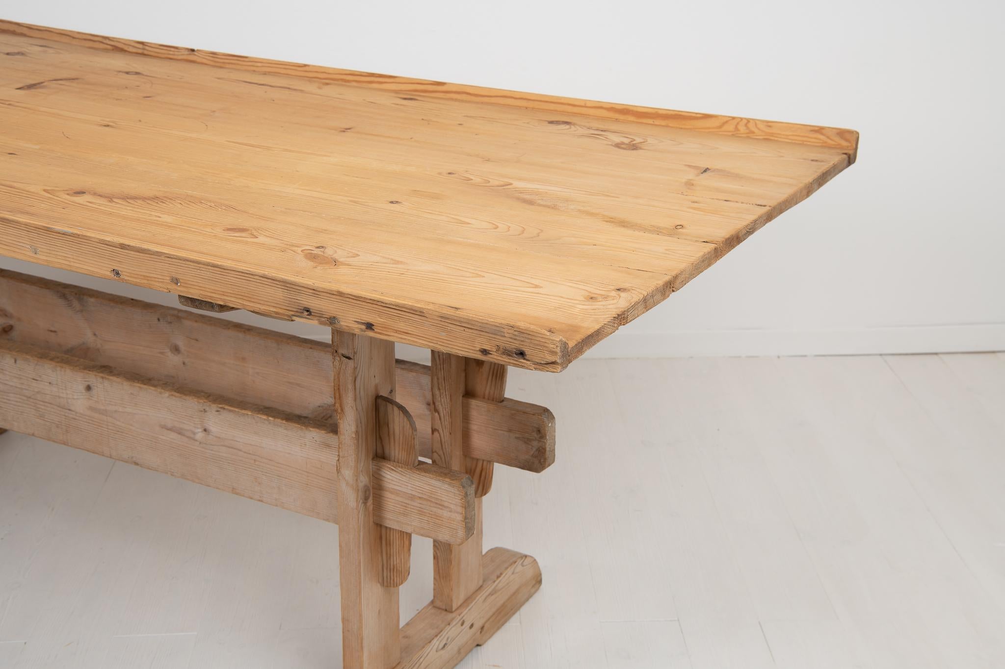 Antique Genuine Swedish Pine Country Dining or Work Trestle Table For Sale 1