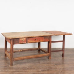 19th Century Swedish Pine Drop Leaf Table with Two Drawers