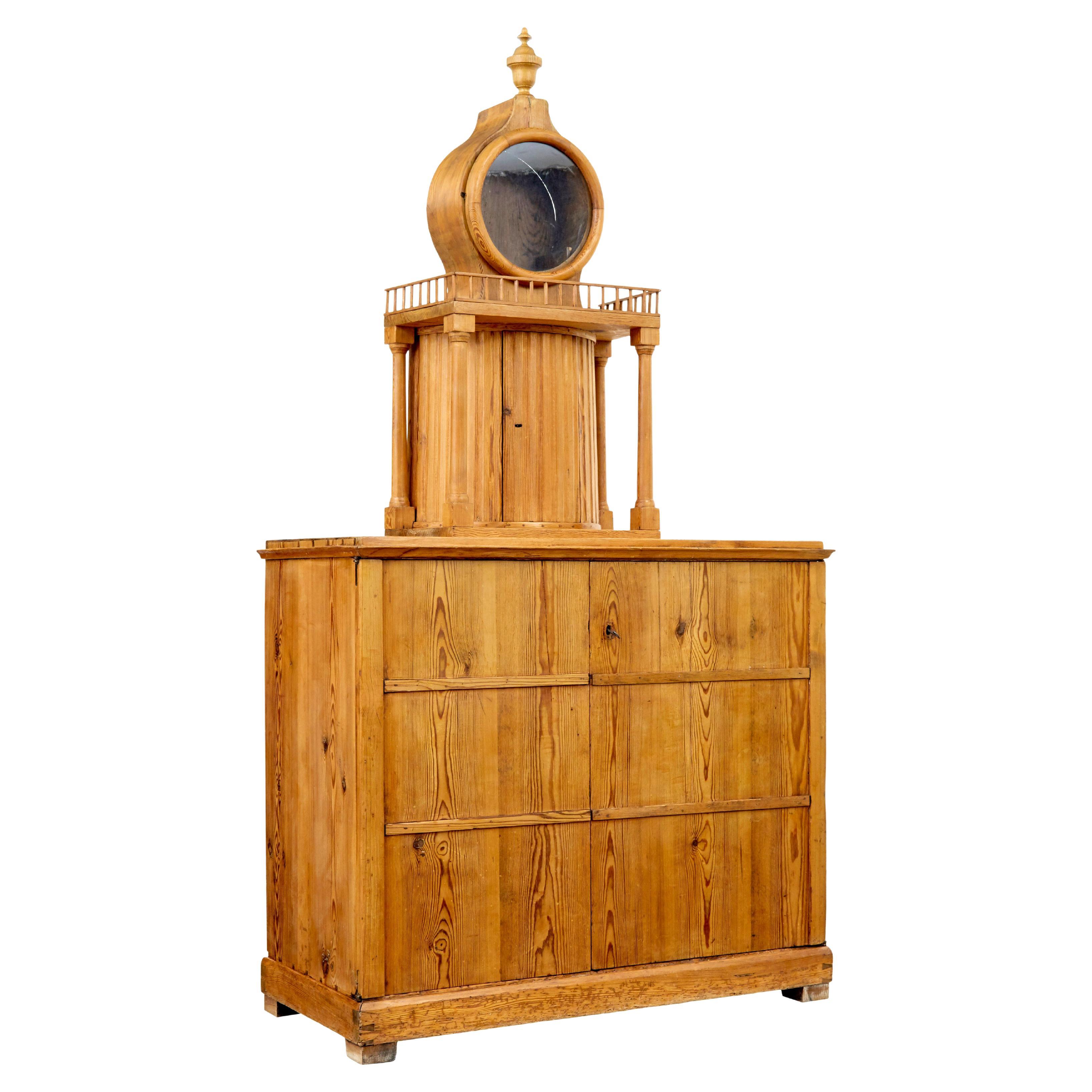 19th century Swedish pine kitchen clock cupboard For Sale
