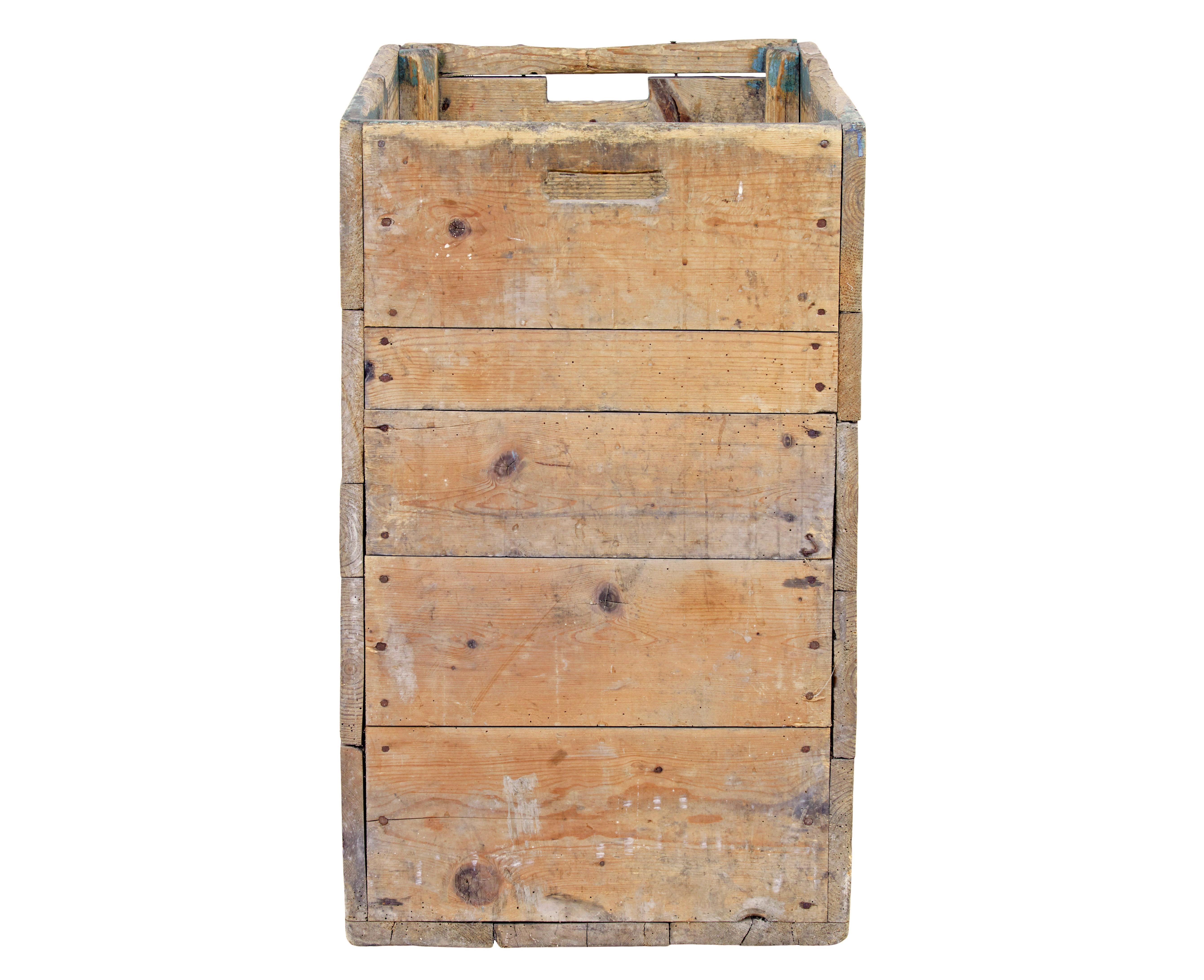 Hand-Crafted 19th century Swedish pine log box For Sale