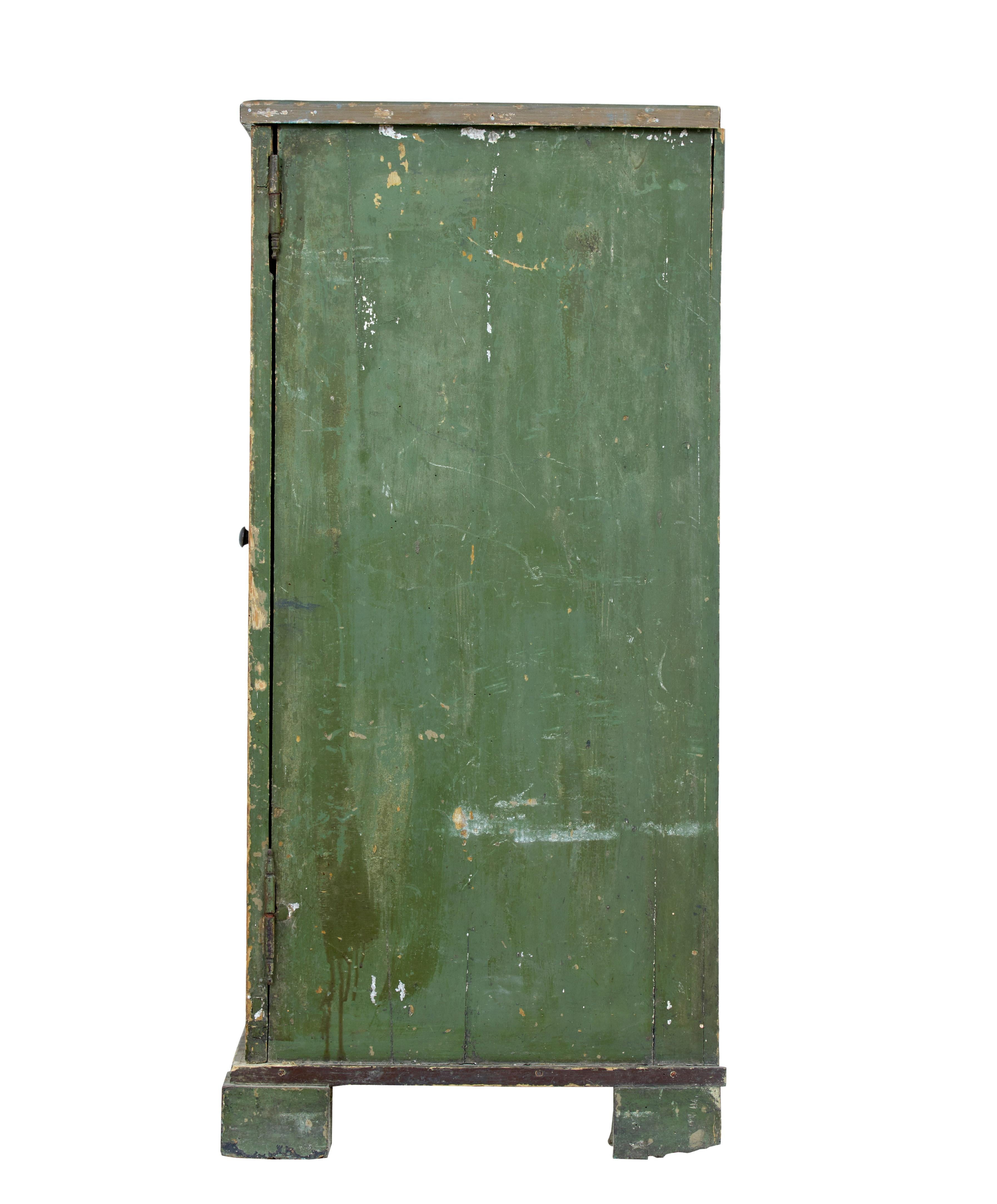 Hand-Painted 19th Century Swedish Pine Painted 2-Door Cupboard