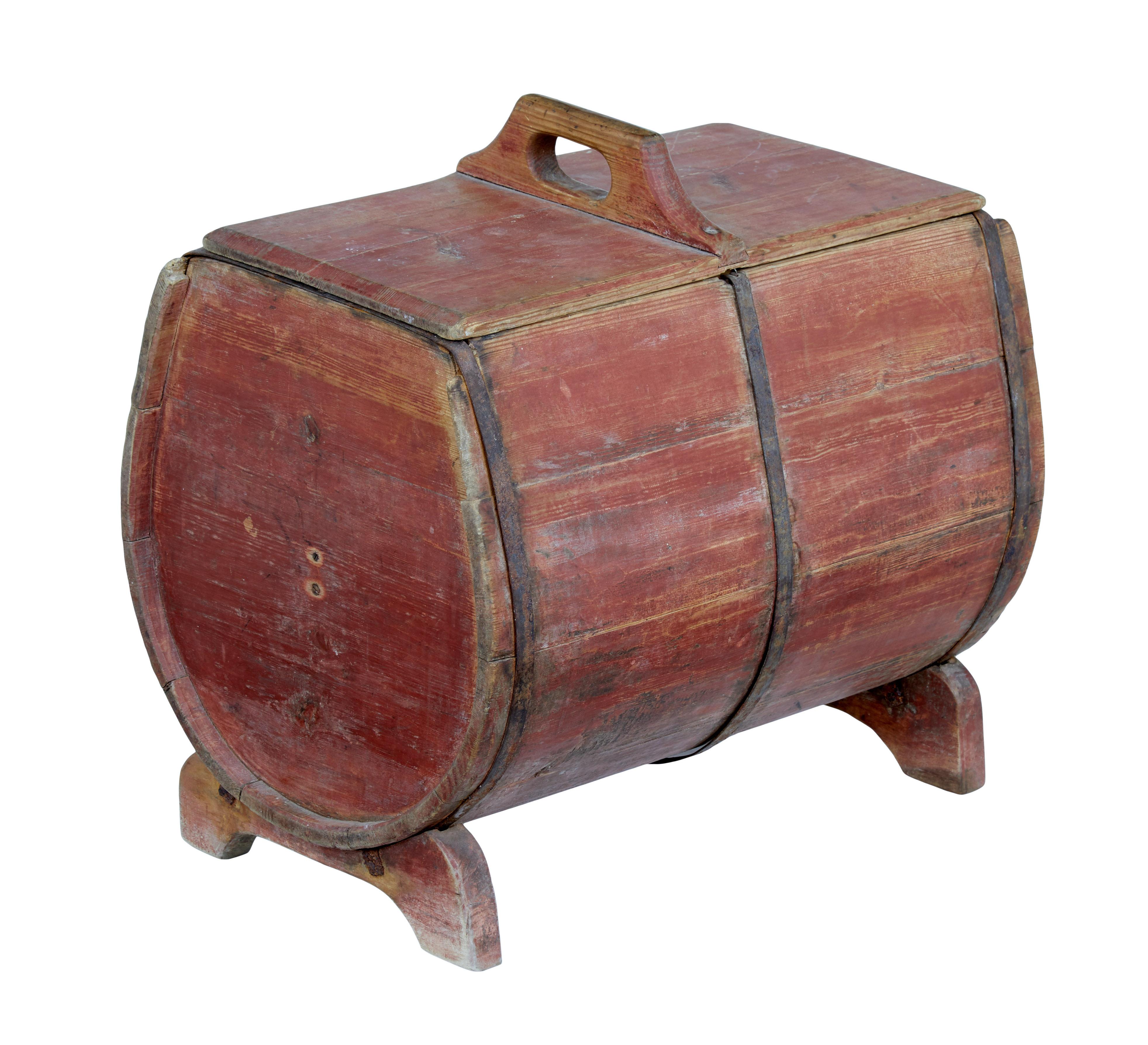 Beautiful original painted Swedish butter churn, circa 1860.

Unique piece of traditional Swedish woodware. Originally a butter churn which would of had a handle and paddle through the middle. Now presents itself for many possibilities for further