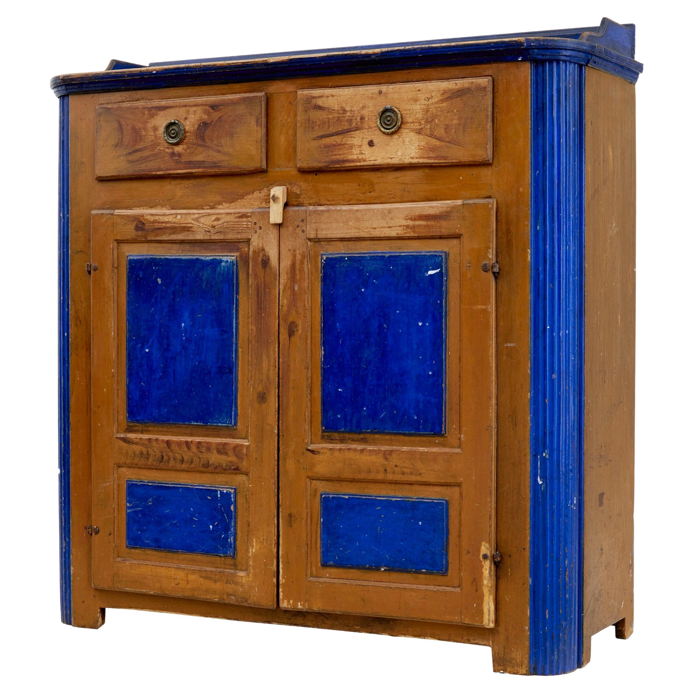 Antique Rustic 19th Century Painted Pine Kitchen / Pantry Cupboard