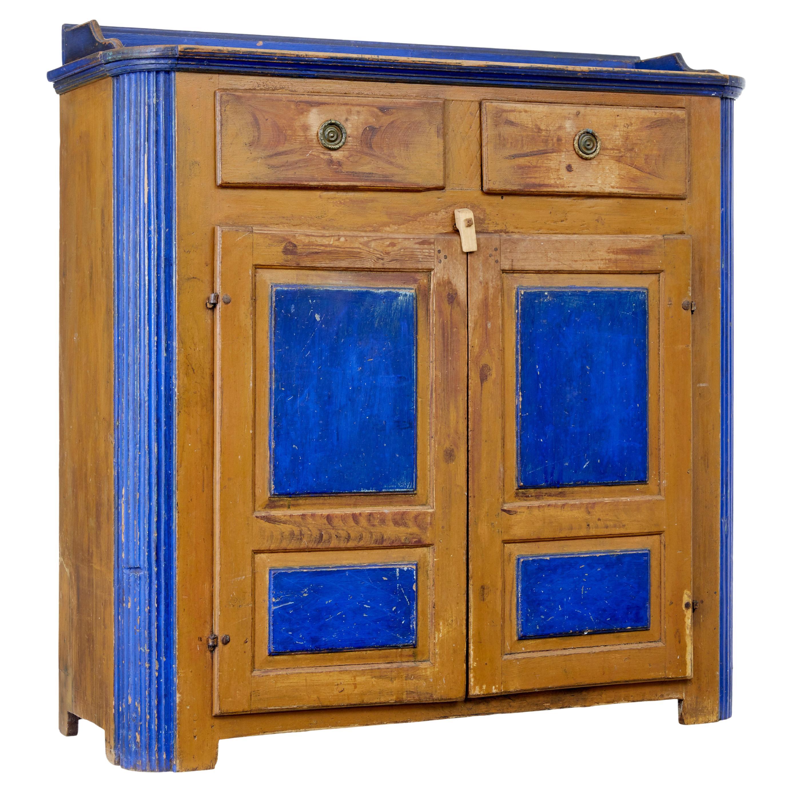 19th Century Swedish Pine Ragwork Painted Kitchen Cupboard