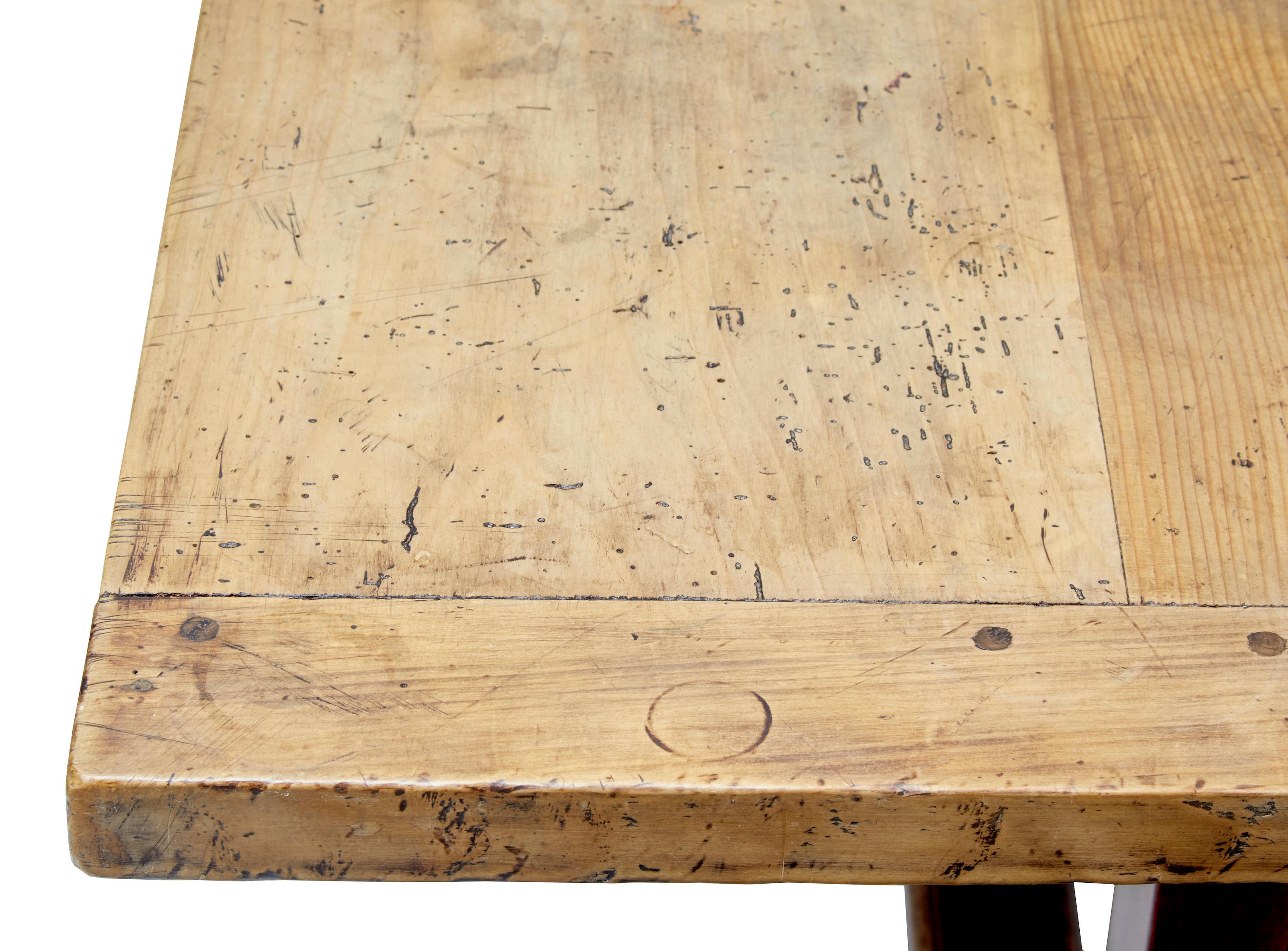 19th Century Swedish Pine Refectory Table with Painted Base In Good Condition In Debenham, Suffolk
