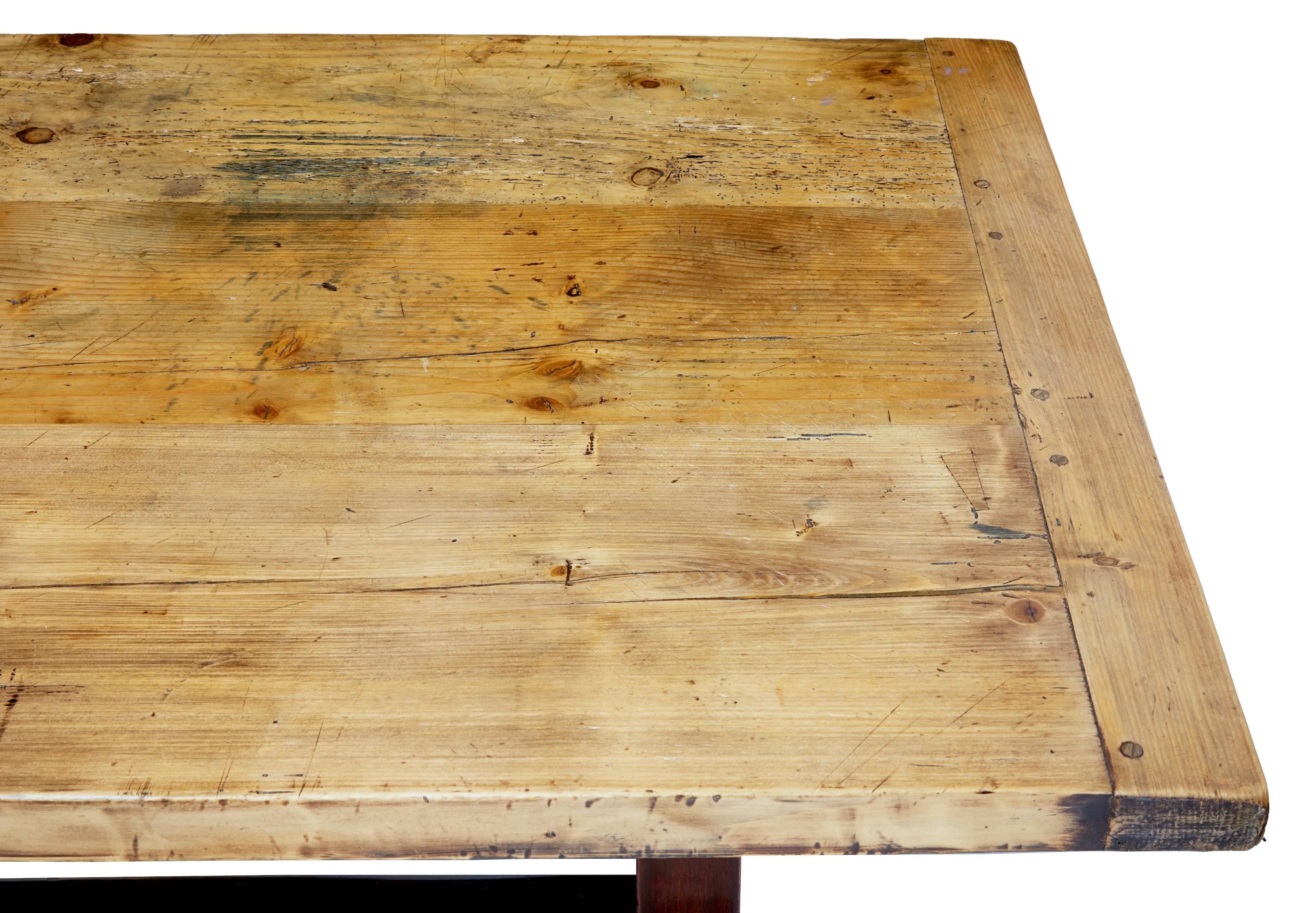 19th Century Swedish Pine Refectory Table with Painted Base 3