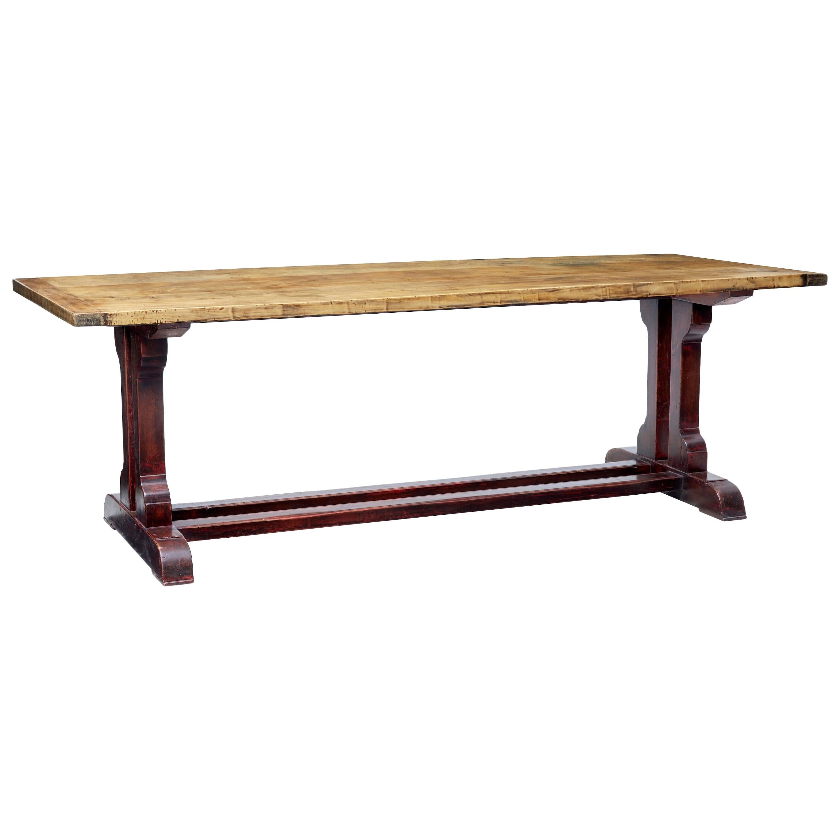 19th Century Swedish Pine Refectory Table with Painted Base