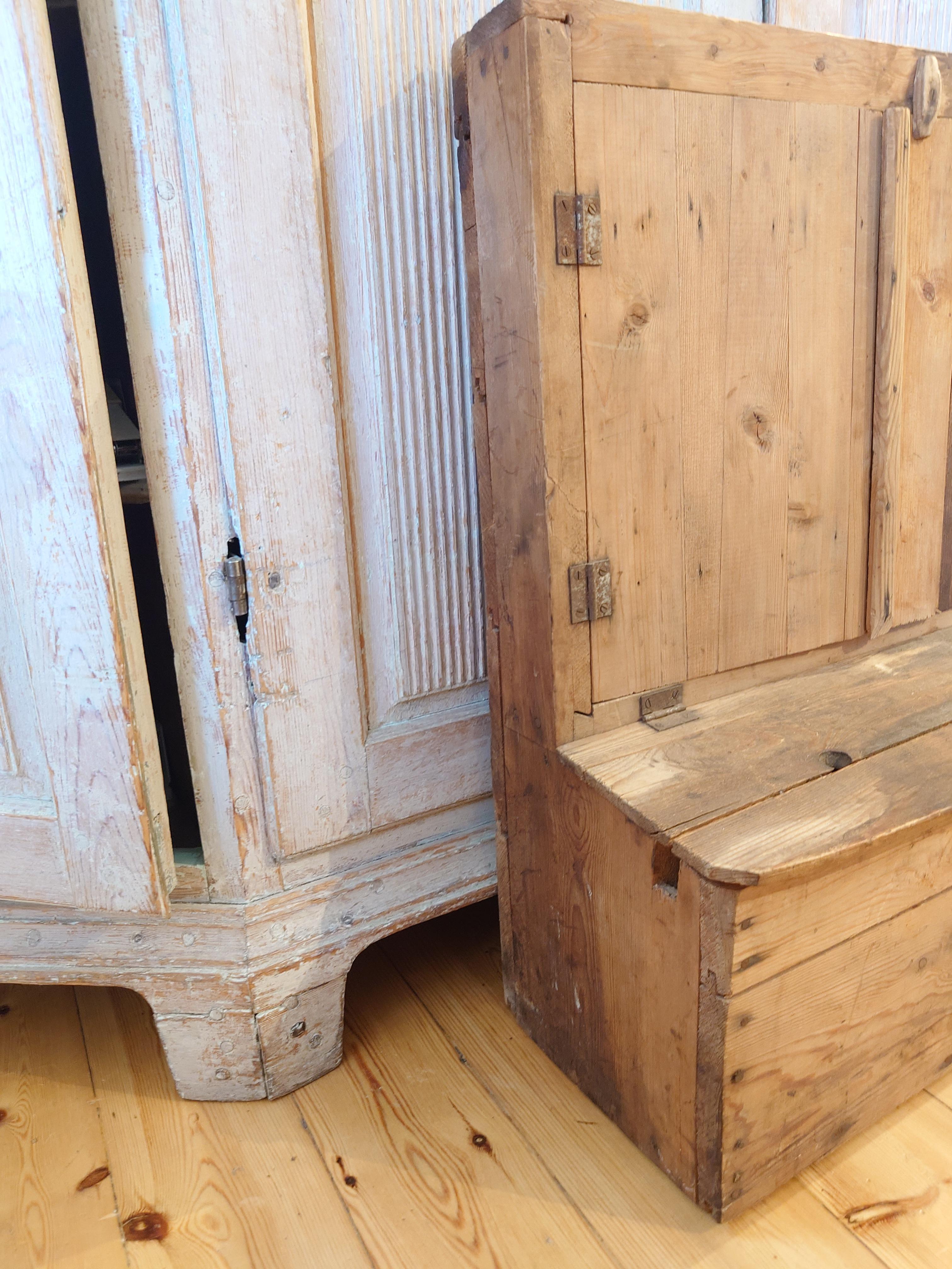 Folk Art 19th Century Swedish pine rustic hanging cabinet for working tools For Sale
