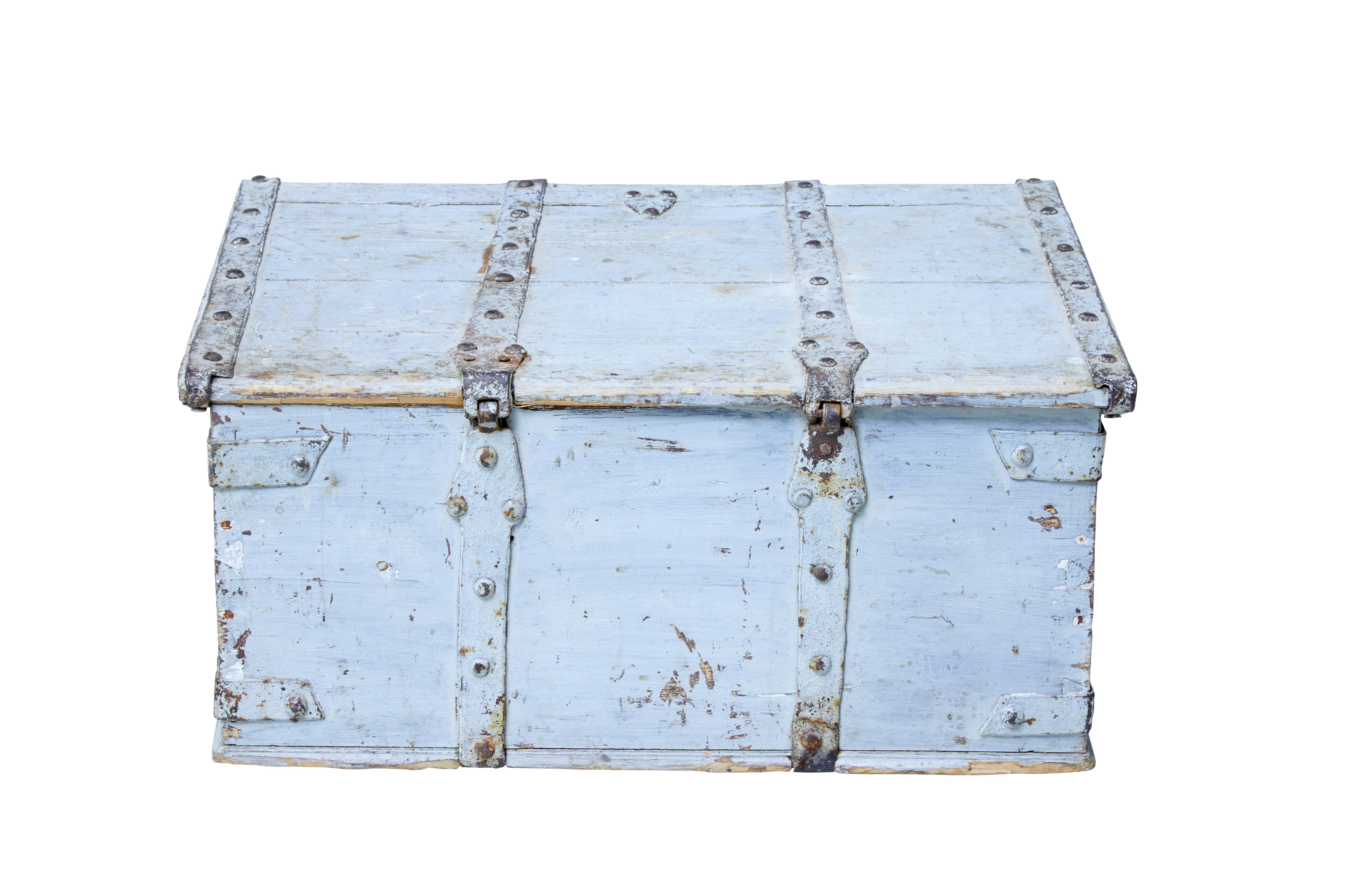 Painted 19th Century Swedish Pine Rustic Strong Box