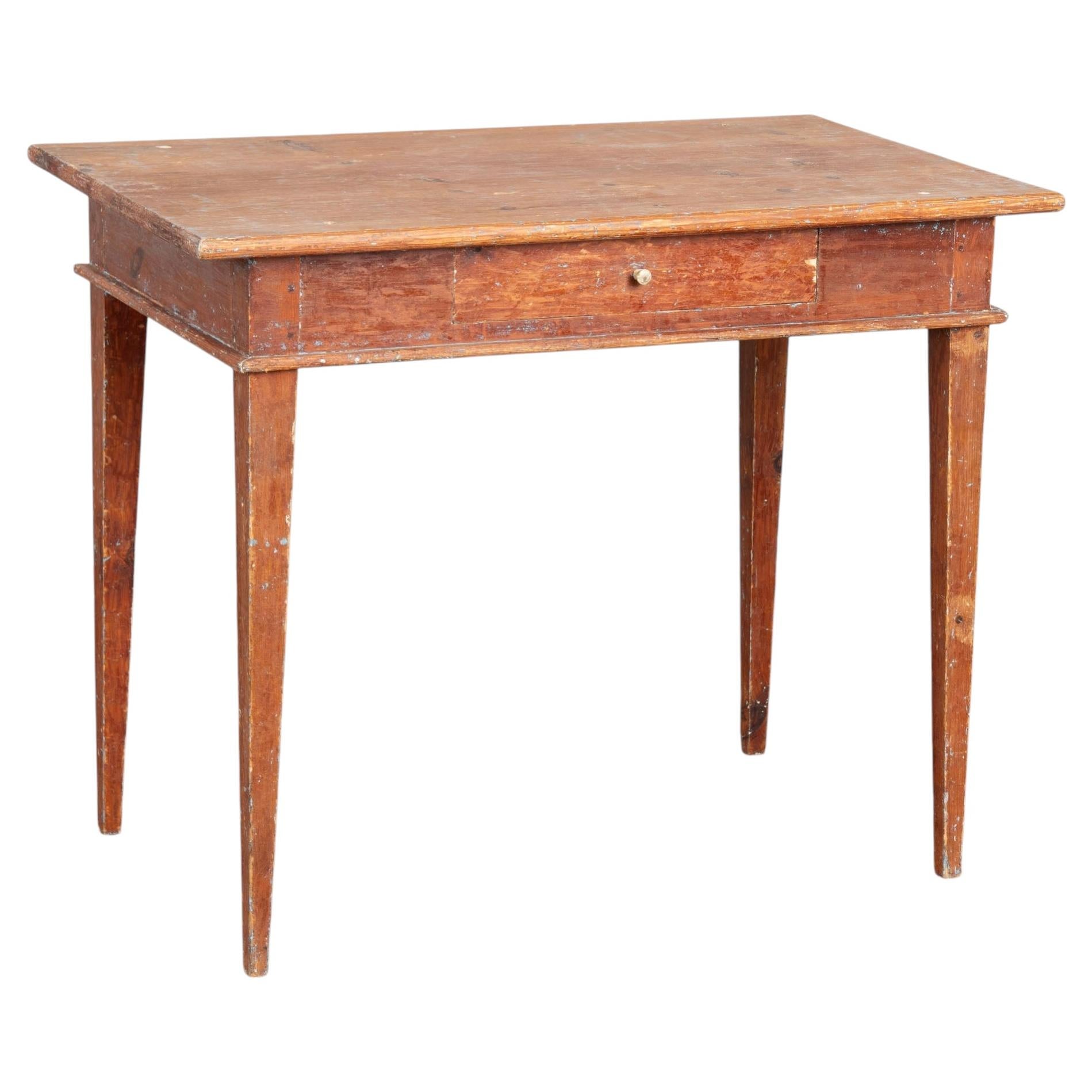 19th Century Swedish Pine Side Table with Original Brick Red Painted Finish