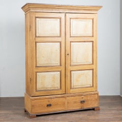 19th-Century Swedish Pine Two-Door Armoire with Original Faux Wood Paint