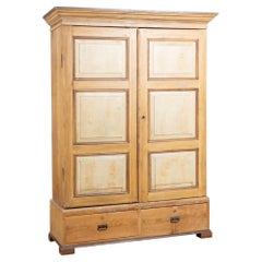 19th-Century Swedish Pine Two-Door Armoire with Original Faux Wood Paint