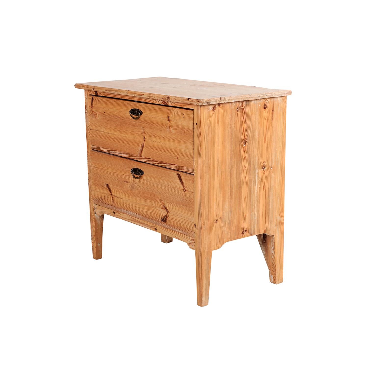 Hand-Carved 19th Century Swedish Pinewood Bed Side Table - Antique Scandinavian Nightstand For Sale