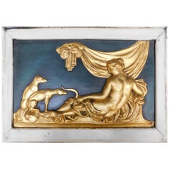 19th Century Swedish Plaque of a Goddess and Two Dogs