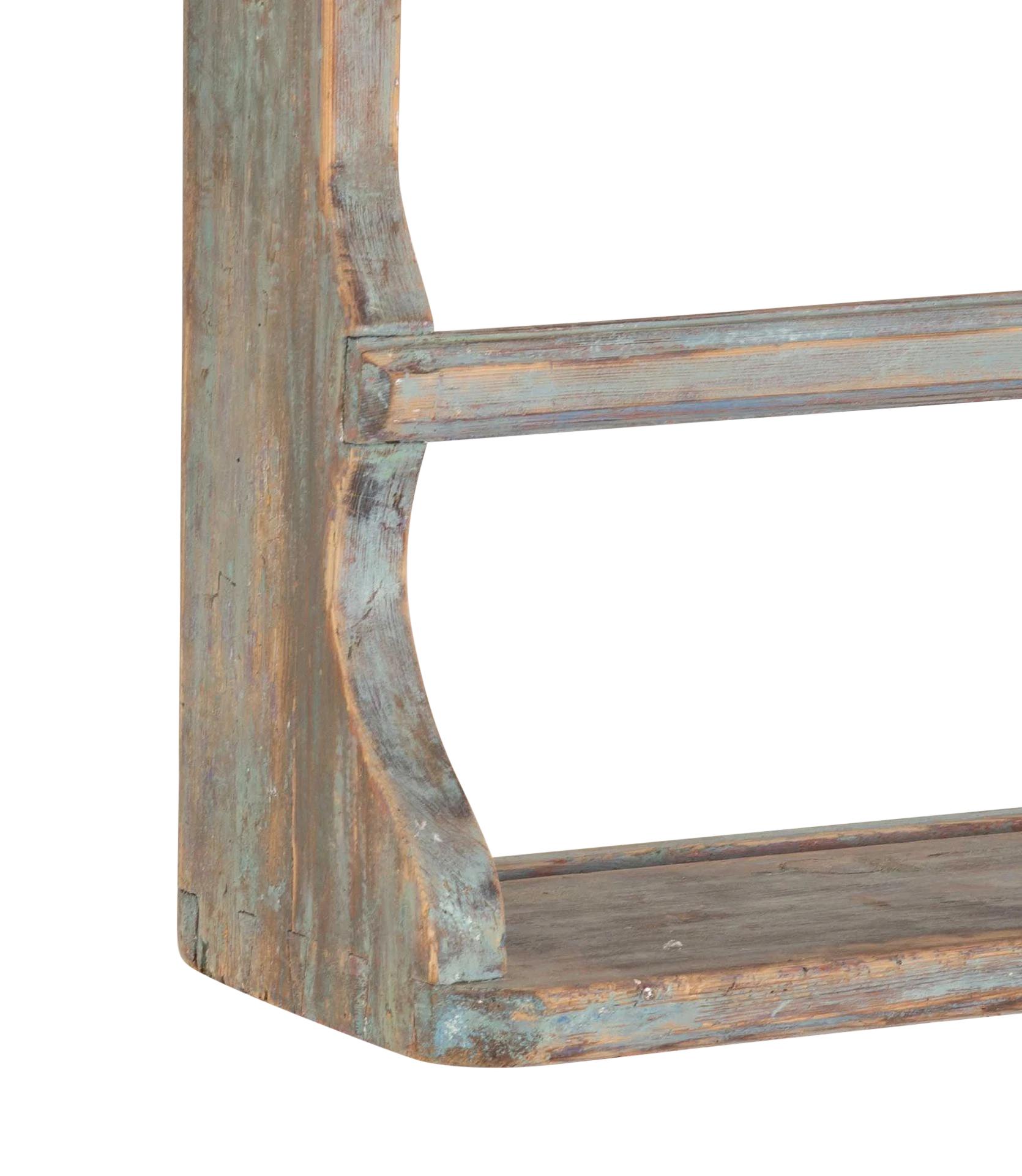 Wood 19th Century Swedish Plate Rack in Original Light Blue Paint For Sale