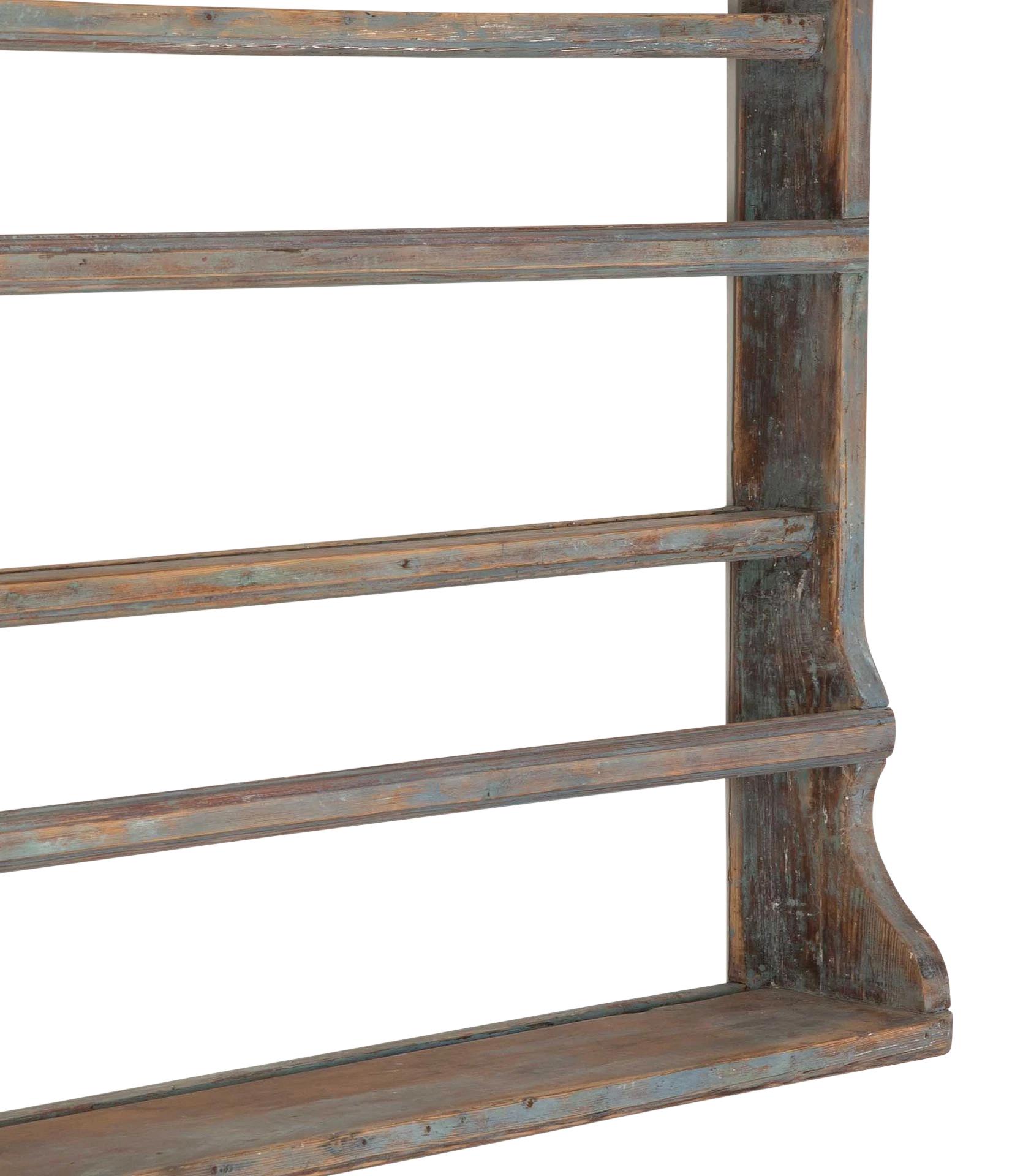 19th Century Swedish Plate Rack in Original Light Blue Paint For Sale 1