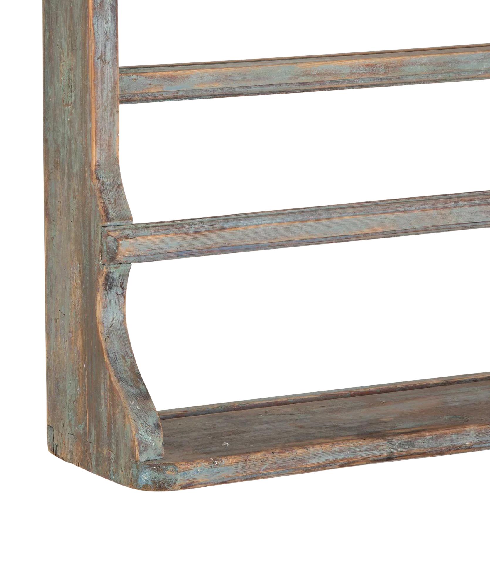 19th Century Swedish Plate Rack in Original Light Blue Paint For Sale 3