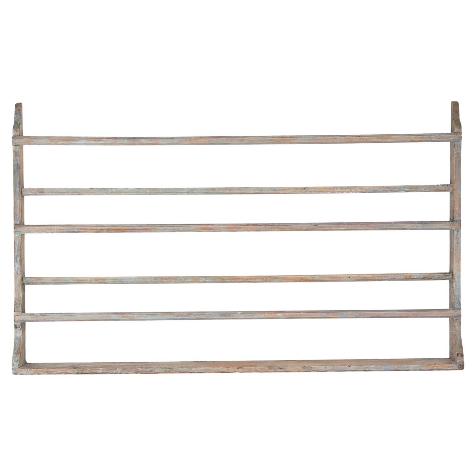 19th Century Swedish Plate Rack in Original Light Blue Paint For Sale