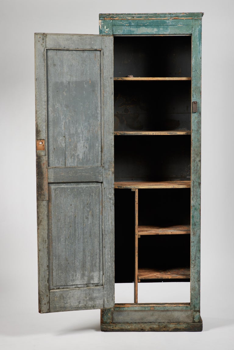 19th Century Swedish Primitive Cabinet with Original Blue-Green Paint In Fair Condition For Sale In Chicago, IL
