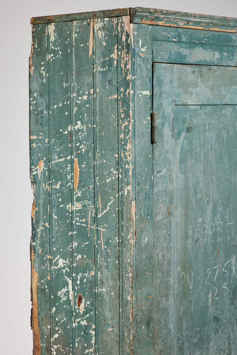 19th Century Swedish Primitive Cabinet with Original Blue-Green Paint For Sale 3