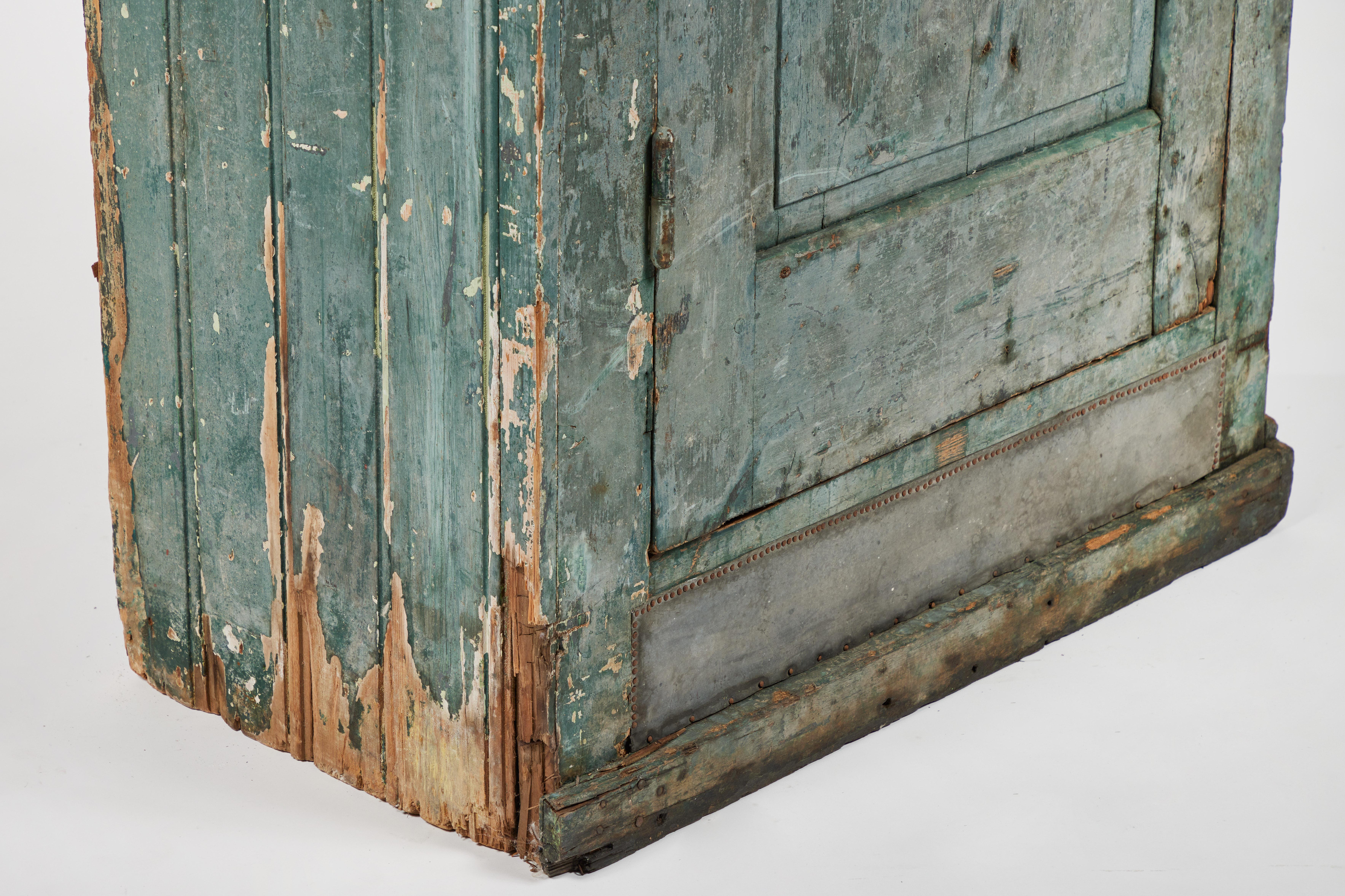19th Century Swedish Primitive Cabinet with Original Blue-Green Paint For Sale 2