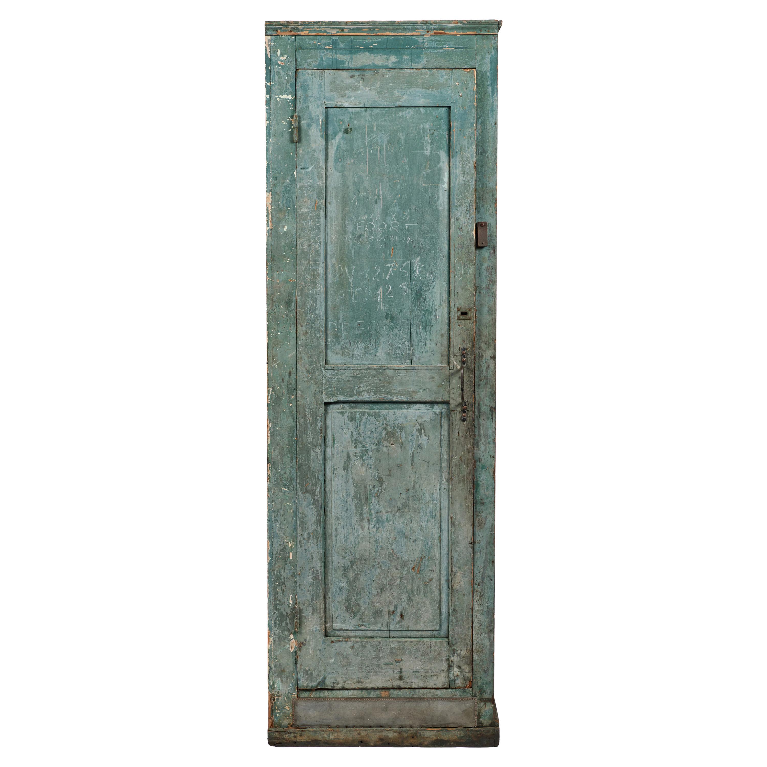 19th Century Swedish Primitive Cabinet with Original Blue-Green Paint For Sale