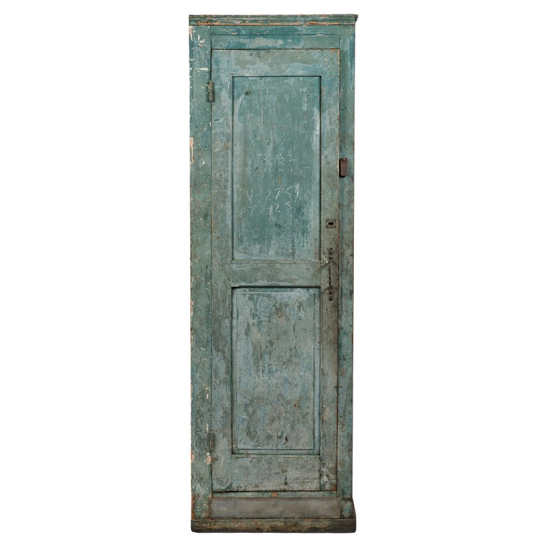 19th Century Swedish Primitive Cabinet with Original Blue-Green Paint For Sale