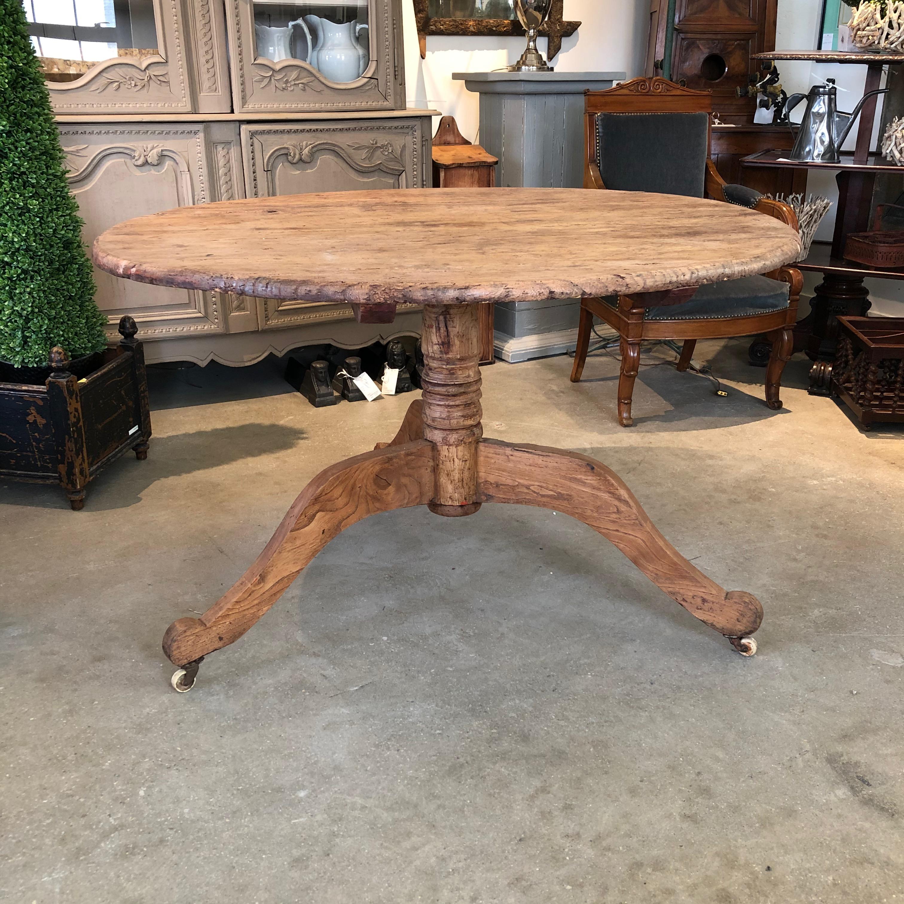 19th century Swedish Primitive pedestal table. Newly stabilized.
