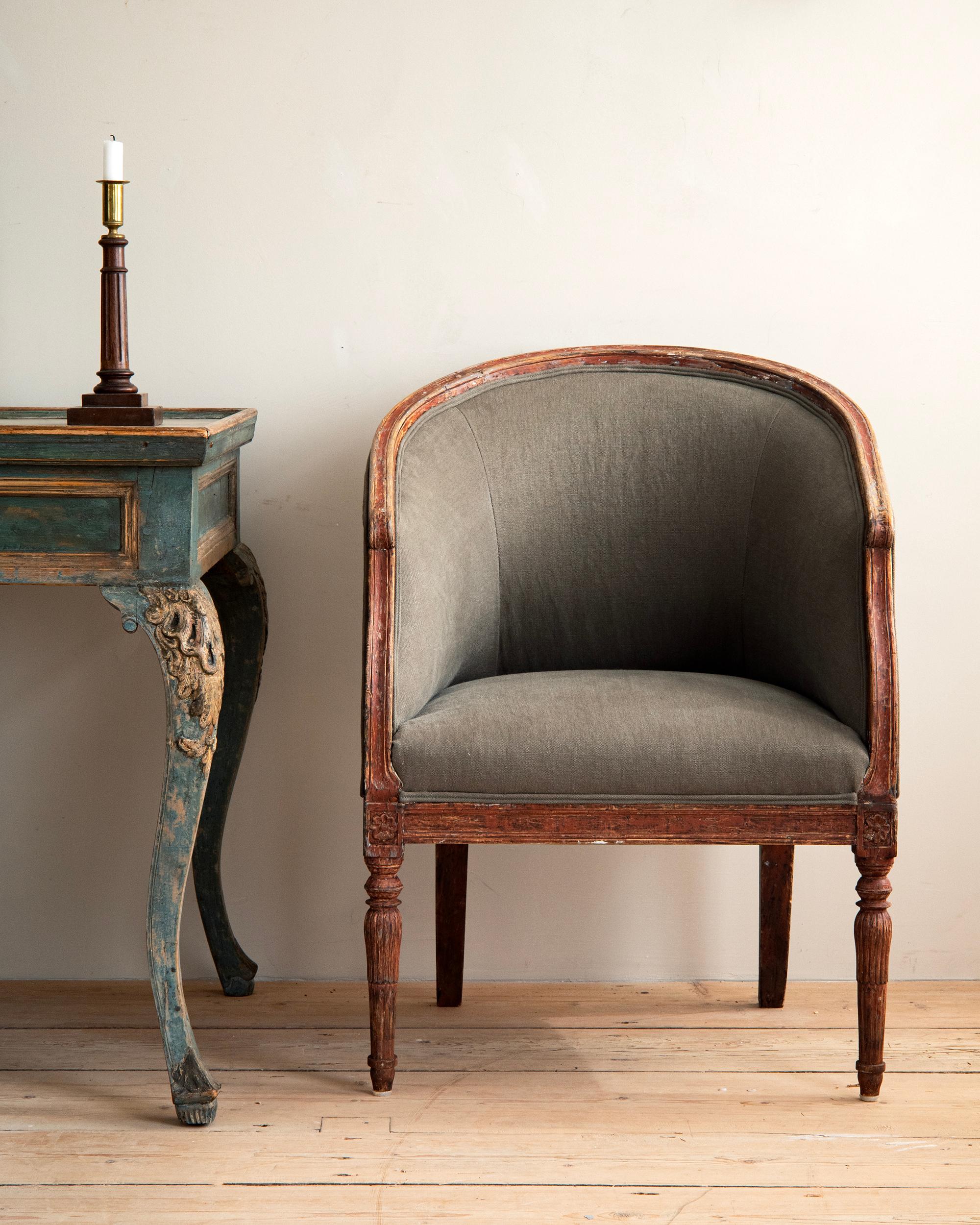 Rare 19th century  Swedish provincial barrel back armchair in it's original finish. ca 1800 Sweden. 