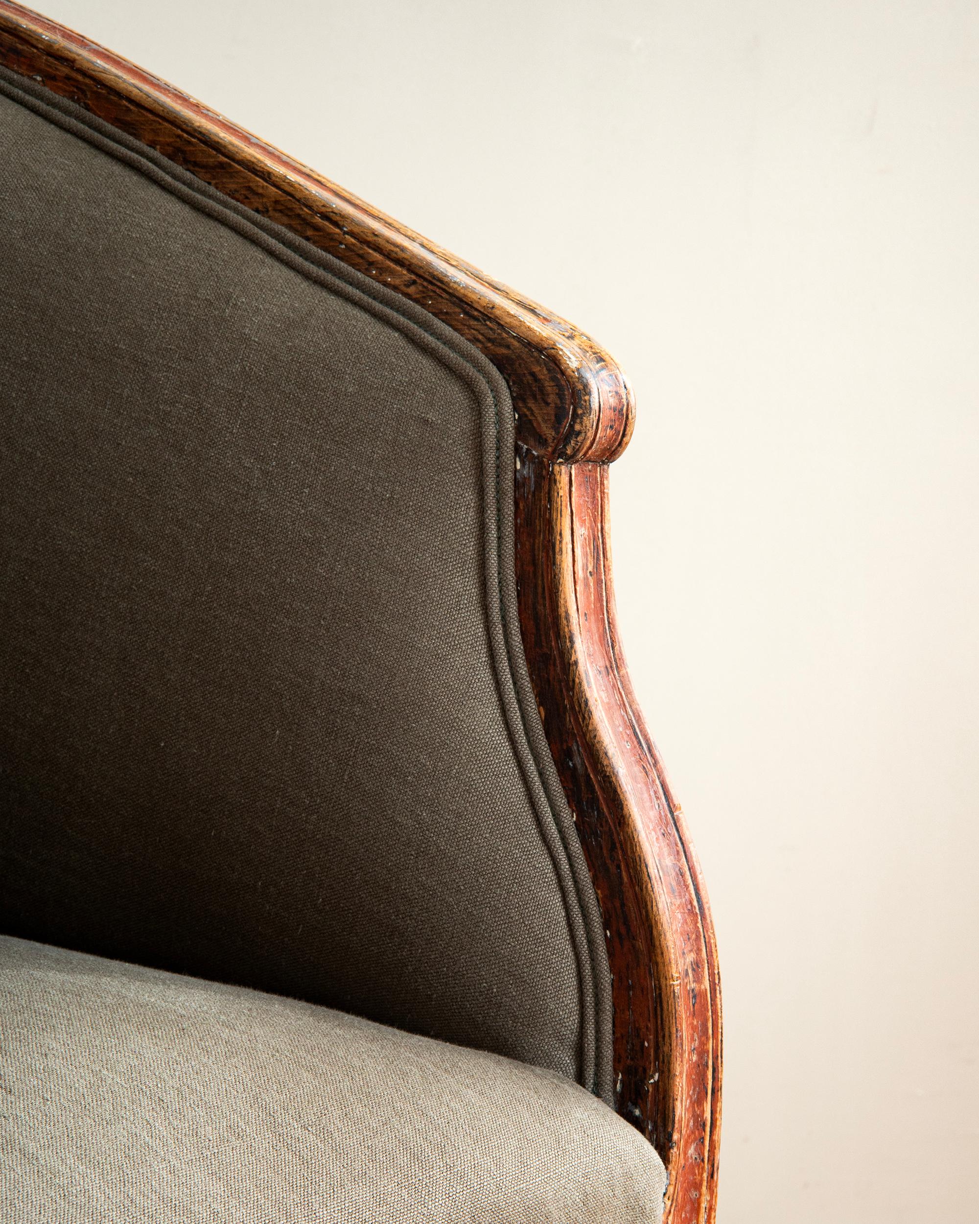 Pine 19th Century Swedish Provincial Barrel Back Armchair For Sale