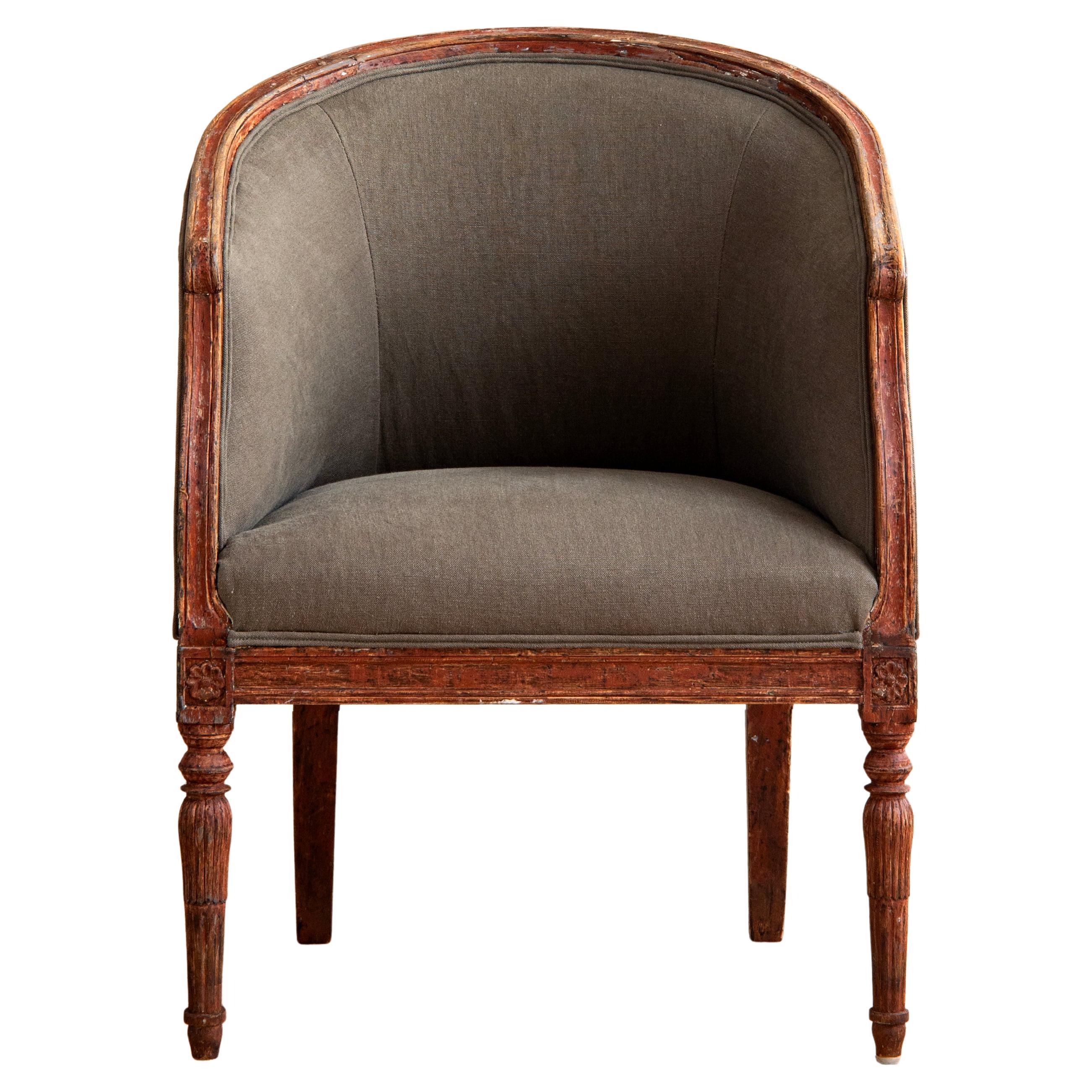 19th Century Swedish Provincial Barrel Back Armchair For Sale