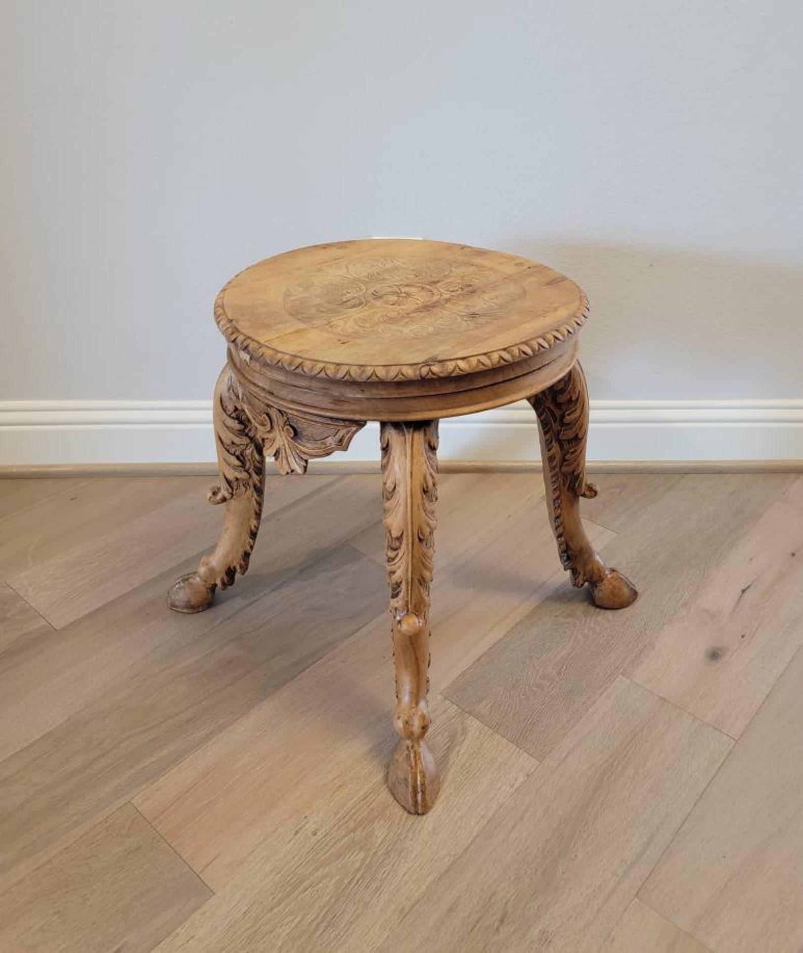 Carved 19th Century Swedish Renaissance Revival Birch Piano Stool / Side Table For Sale