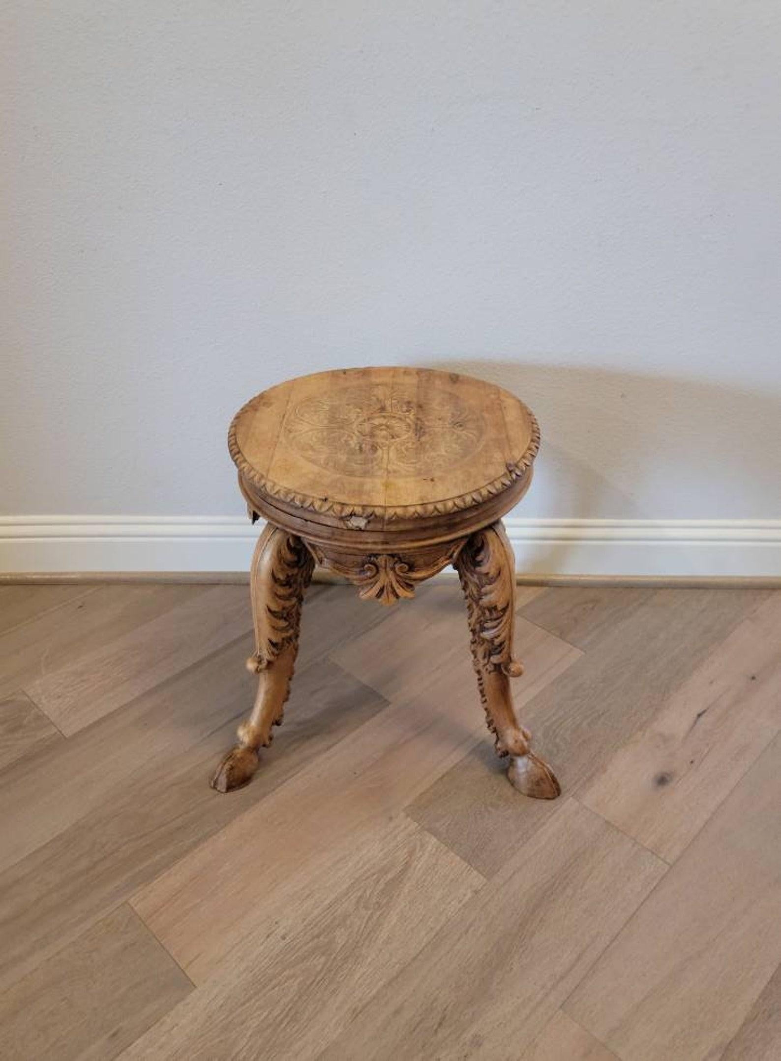 19th Century Swedish Renaissance Revival Birch Piano Stool / Side Table In Good Condition For Sale In Forney, TX