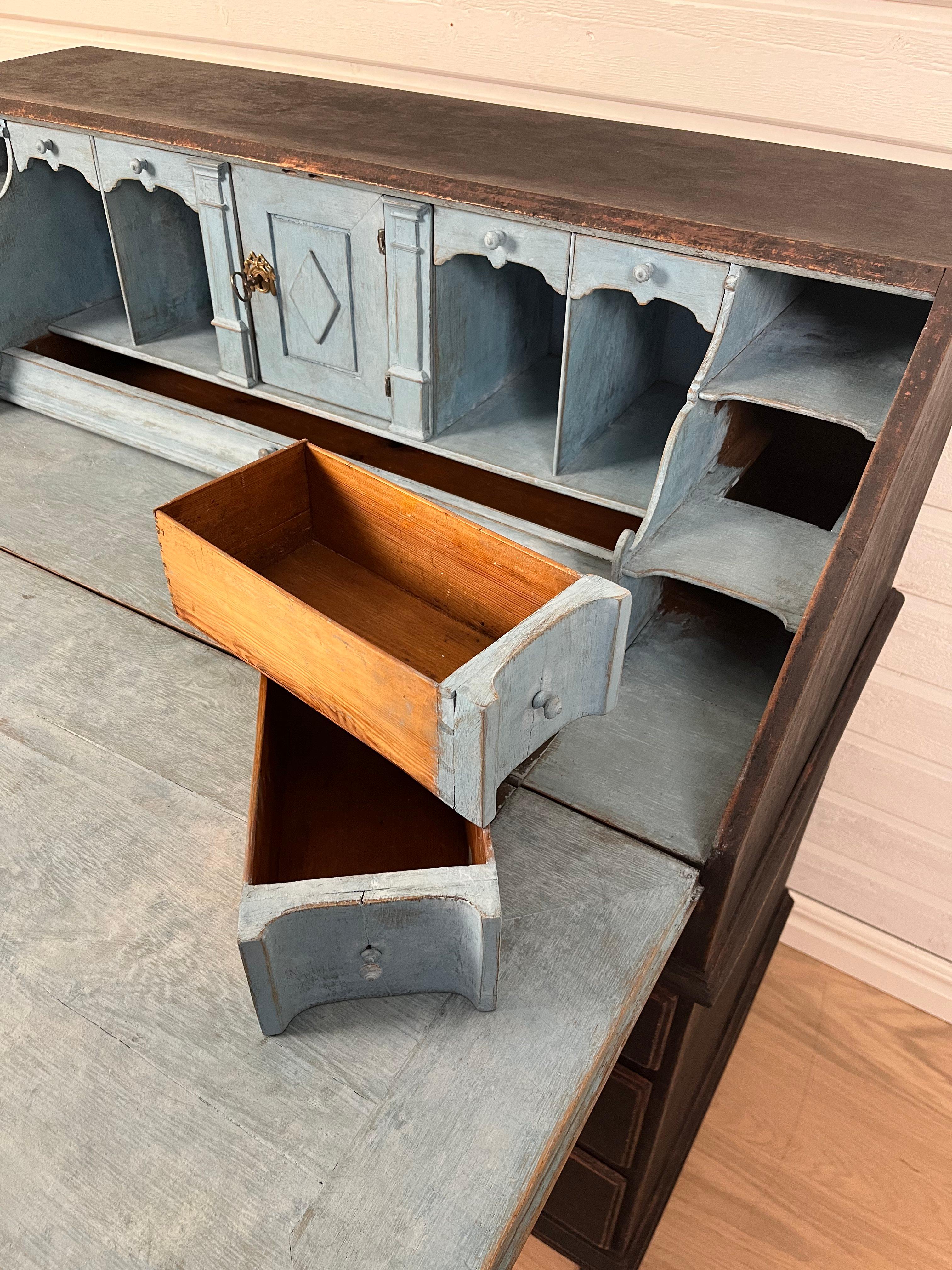 19th Century Swedish Gustavian Style Secretary / Writing Desk - Painted For Sale 8