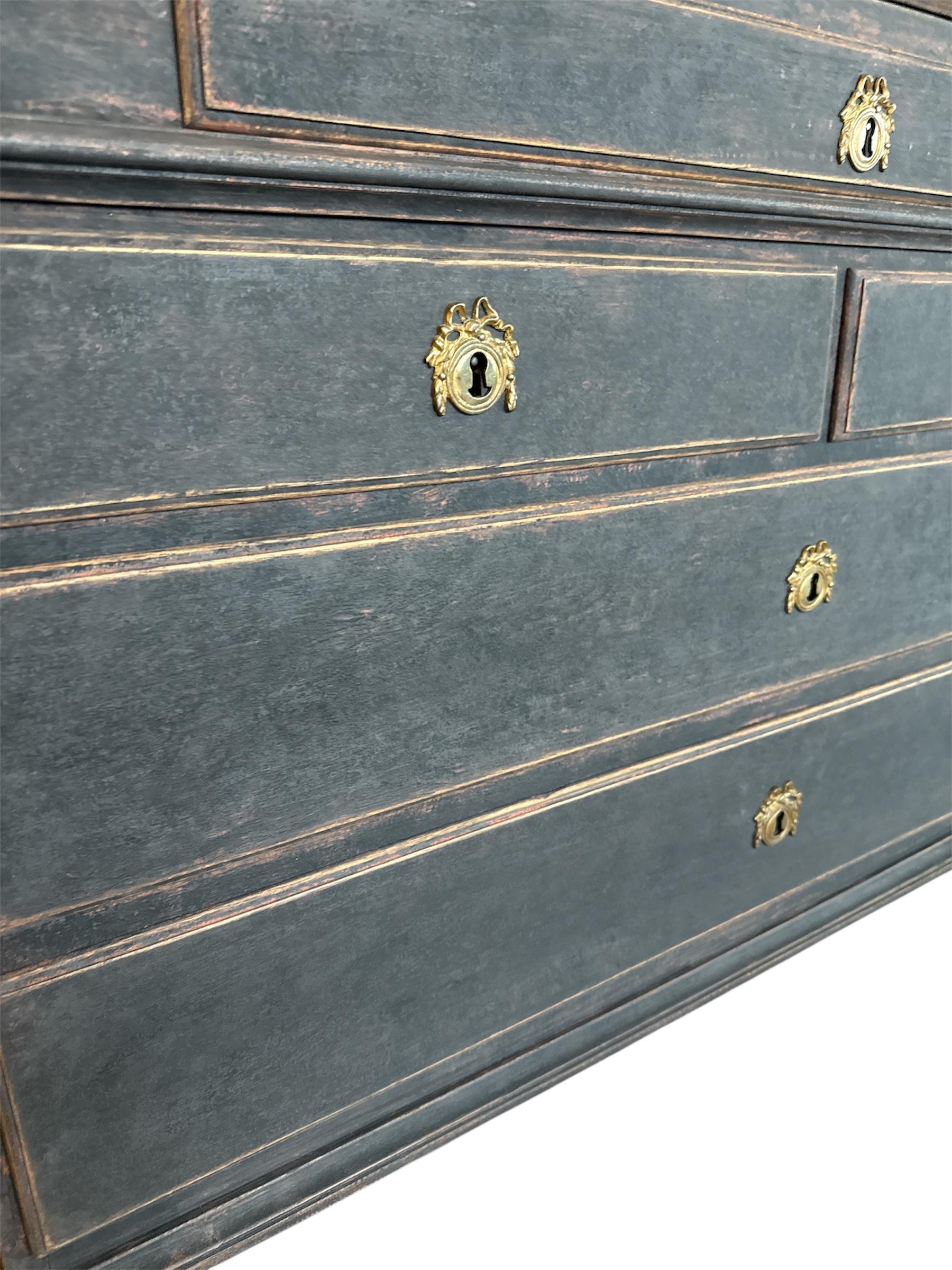Brass 19th Century Swedish Gustavian Style Secretary / Writing Desk - Painted For Sale