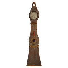 19th Century Swedish Rococo Tall Case Clock with Originalpaint