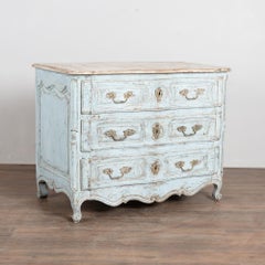 19th Century Swedish Rococo Three-Drawer Chest in Blue Painted Finish