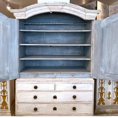 19th Century Swedish Rococo White Antique Buffet Deux Corps