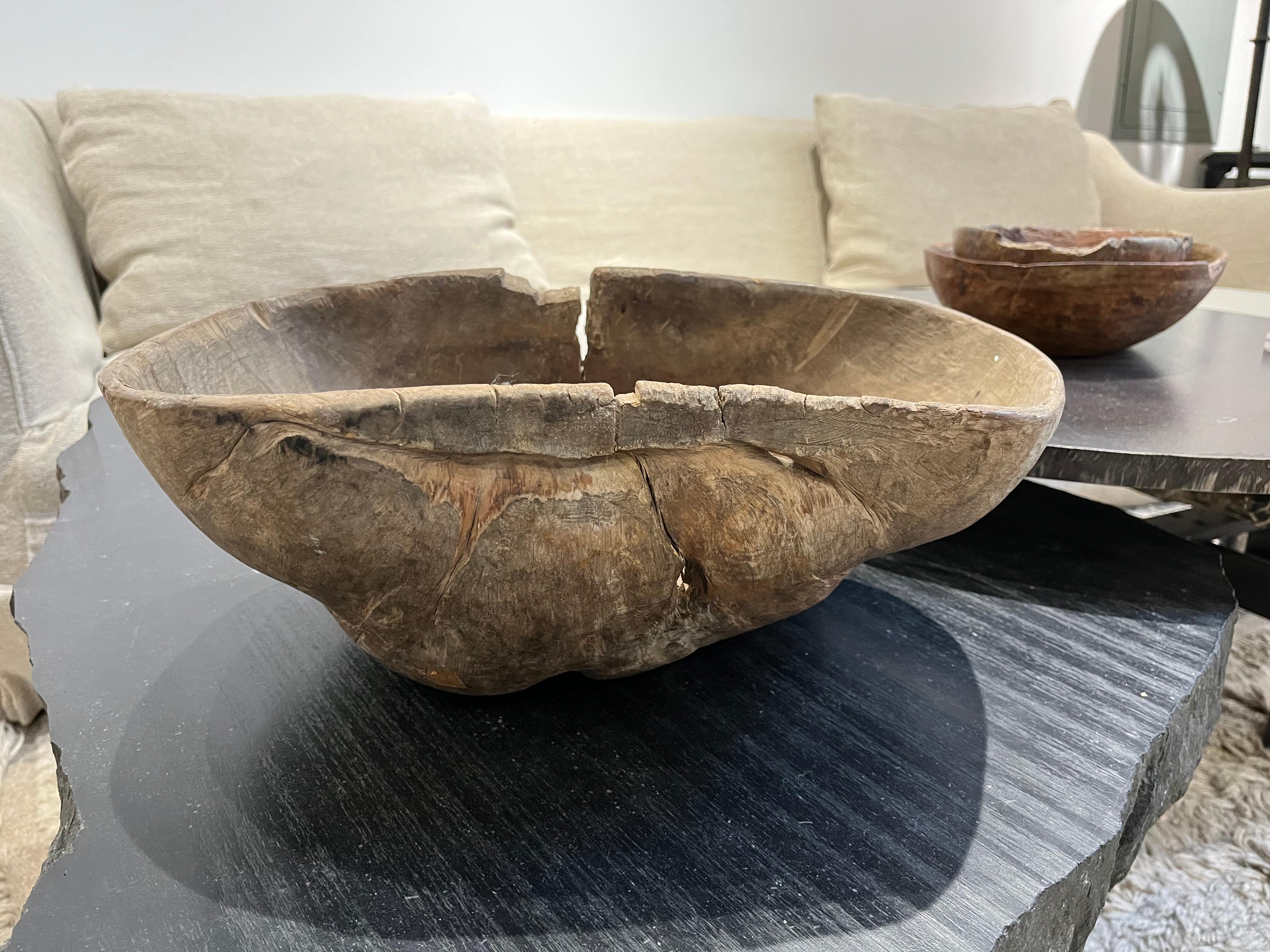 Sculptural early 19th century Swedish root wood bowl with a natural organic form. ca 1800 Sweden.   