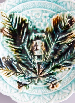 19th Century Swedish Rörstrand Majolica Turquoise Chestnut Leaf Plate