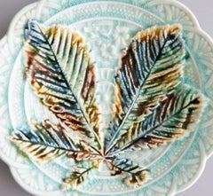 19th Century Swedish Rörstrand Majolica Turquoise Chestnut Leaf Plate